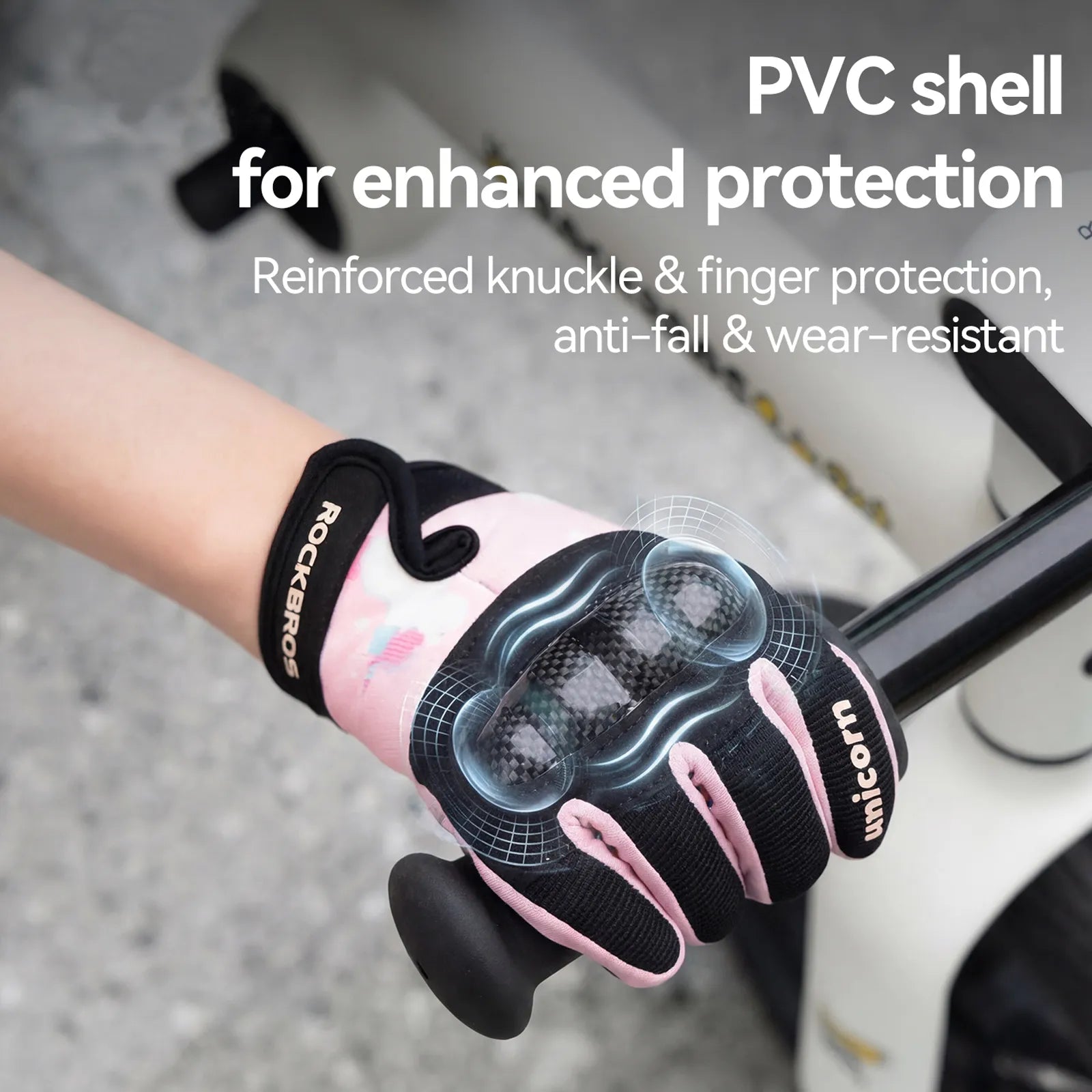 ROCKBROS Kids Full Finger Sports Gloves with Impact Resistant PVC Knuckle Guard for Cycling and BMX.
#color_purple