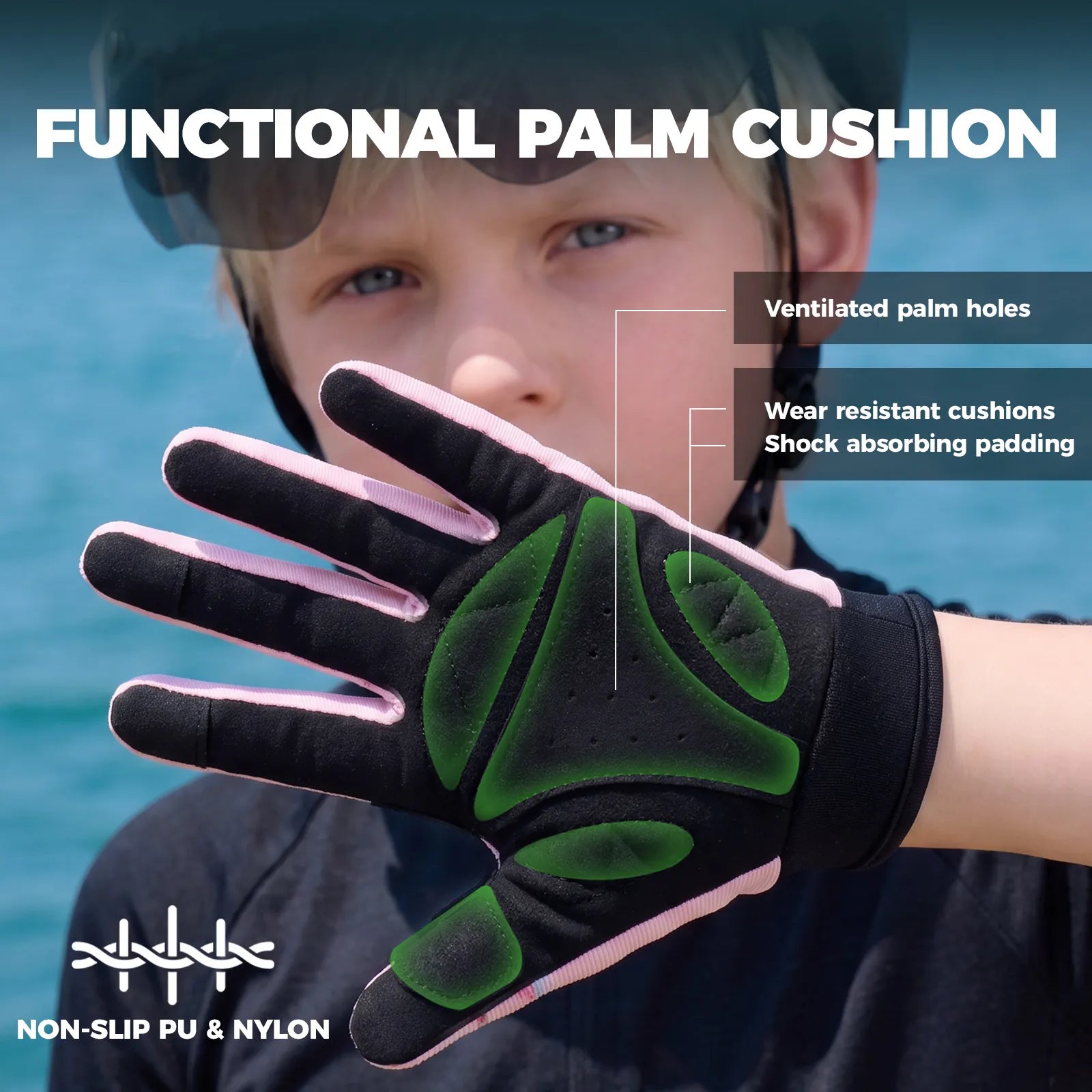 ROCKBROS Kids Full Finger Sports Gloves with Impact Resistant PVC Knuckle Guard for Cycling and BMX.
#color_green