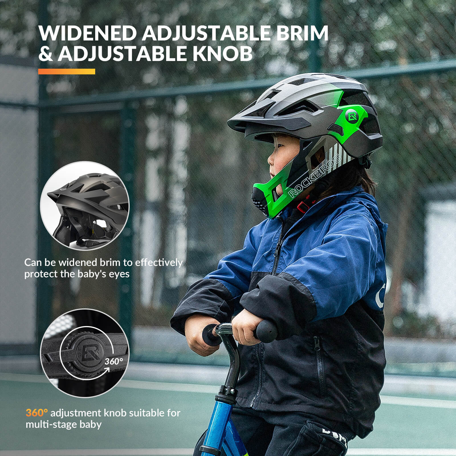 rockbros kids helmet TS-61 with impact protection and comfort padding
#color_green