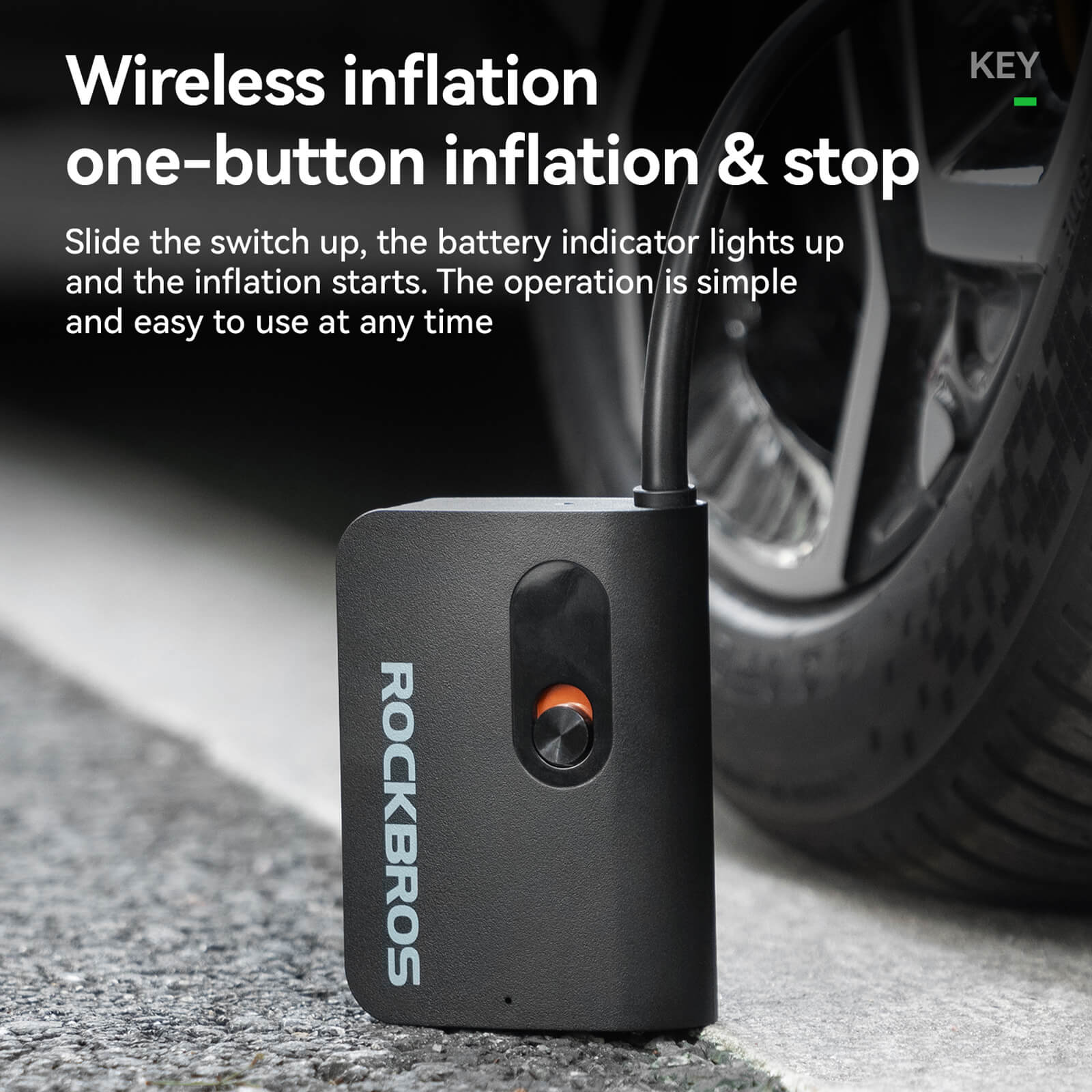 ROCKBROS L1 Mini Electric Bike Tyre Pump 70PSI Cordless Air Inflator for Bicycles.