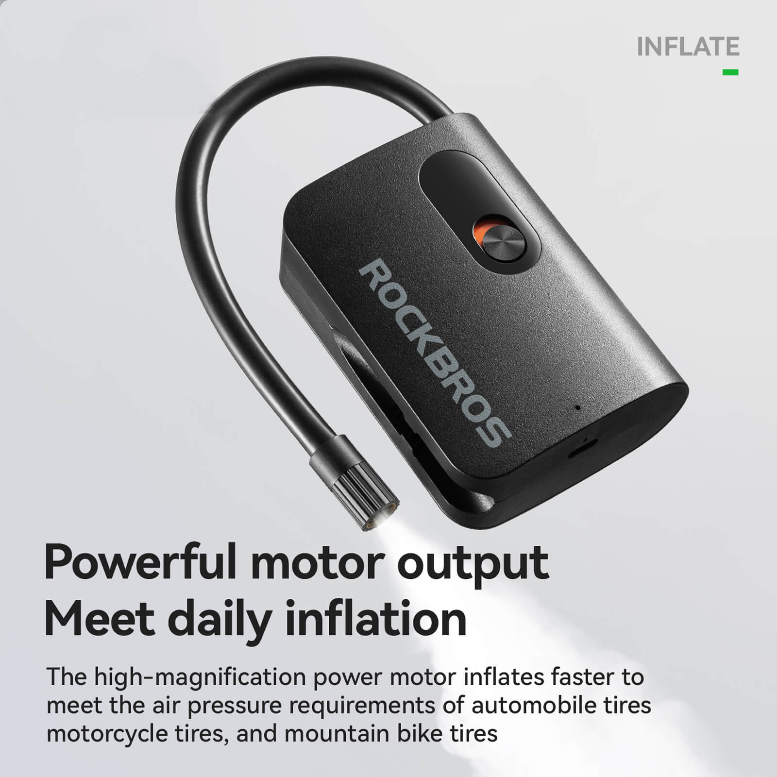 ROCKBROS L1 Mini Electric Bike Tyre Pump 70PSI Cordless Air Inflator for Bicycles.