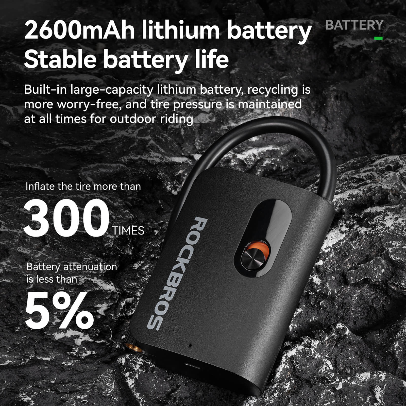 ROCKBROS L1 Mini Electric Bike Tyre Pump 70PSI Cordless Air Inflator for Bicycles.