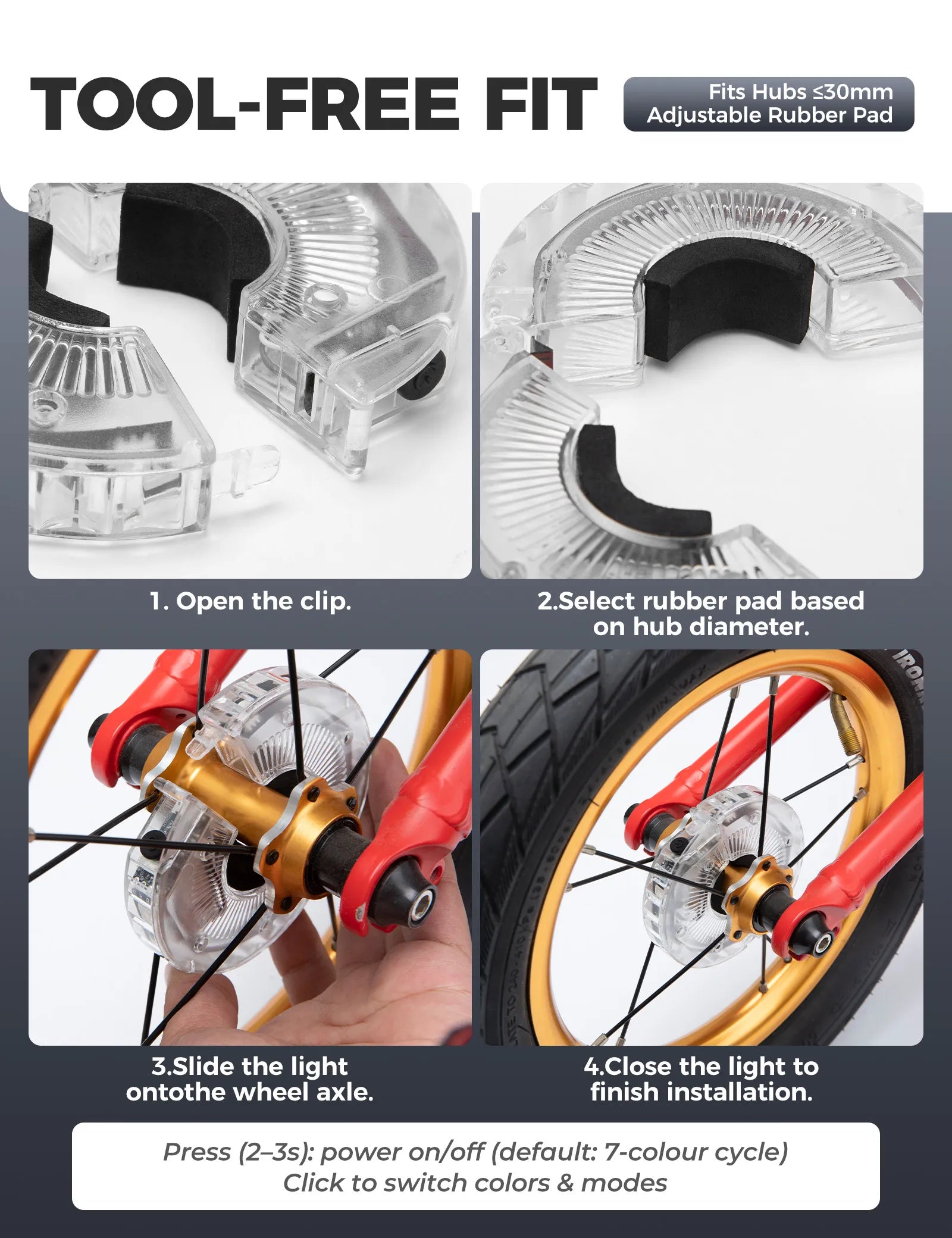 ROCKBROS rechargeable LED bicycle hub lights for road and mountain bike tyres.
#options_Kids Bike (1-Pack)