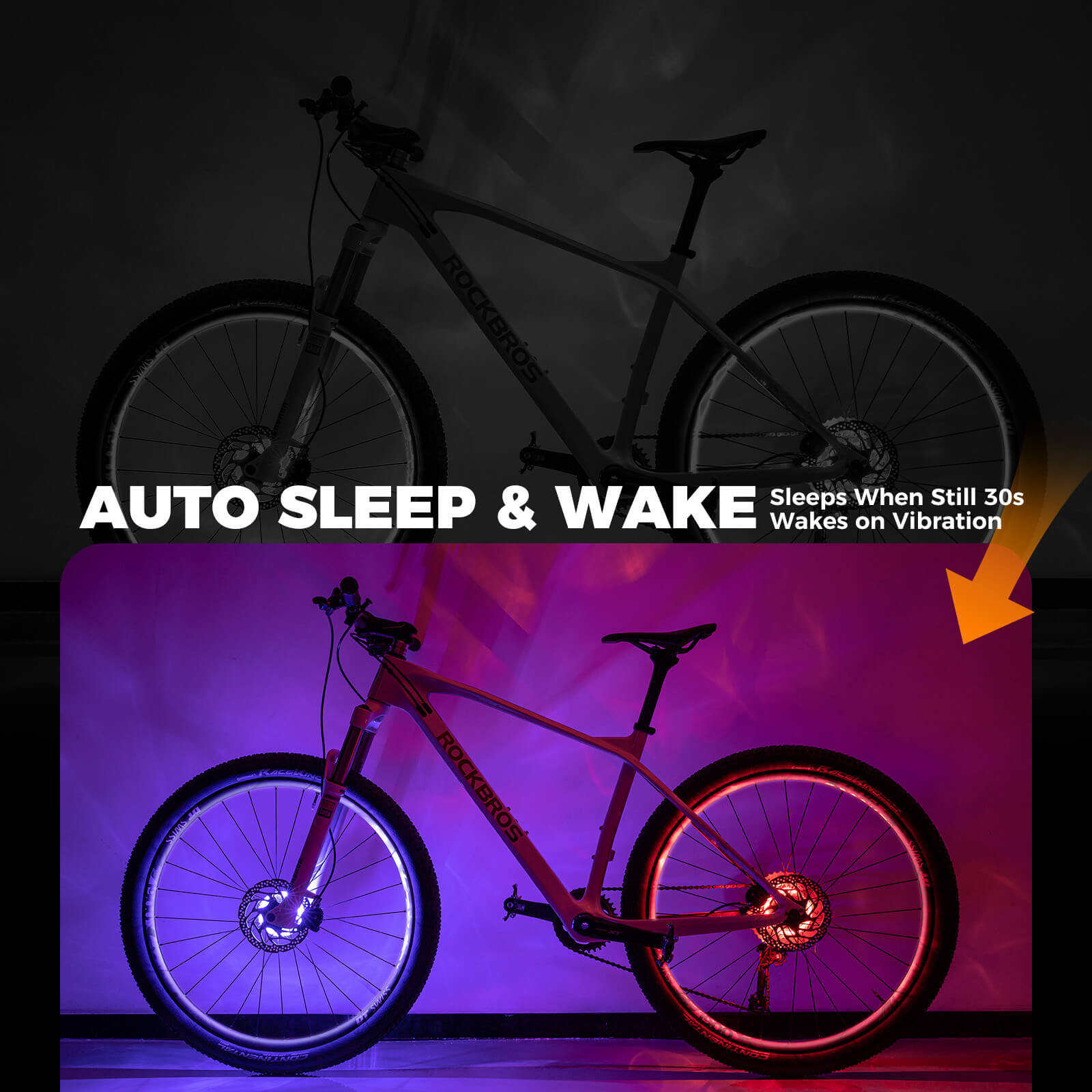 ROCKBROS rechargeable LED bicycle hub lights for road and mountain bike tyres.
#options_Mountain Bike (2-Pack)