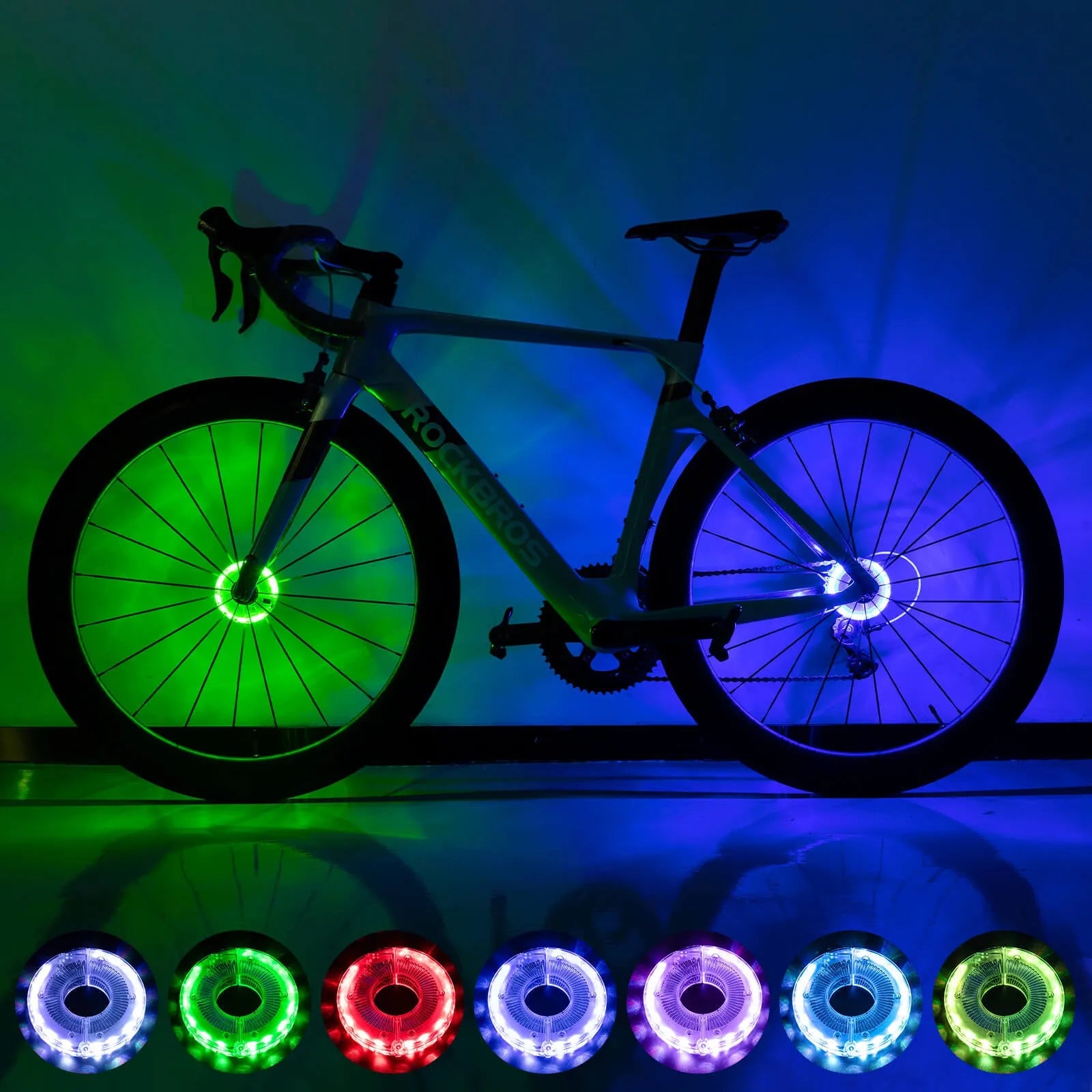 ROCKBROS rechargeable LED bicycle hub lights for road and mountain bike tyres.
#options_Mountain Bike (2-Pack)