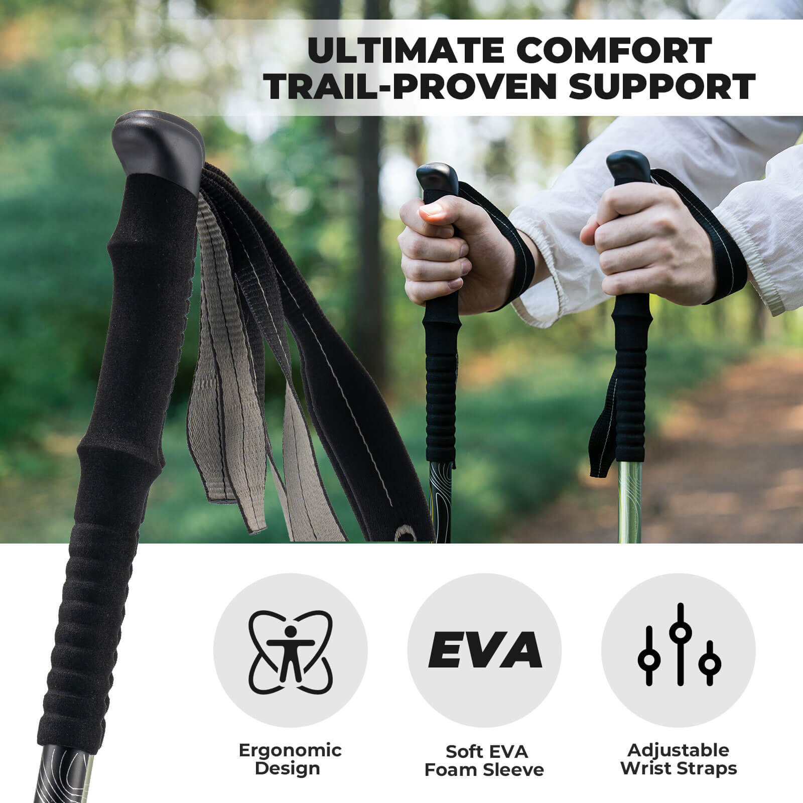 qunature ultralight 3-section trekking pole for outdoor trekking.
#color_black