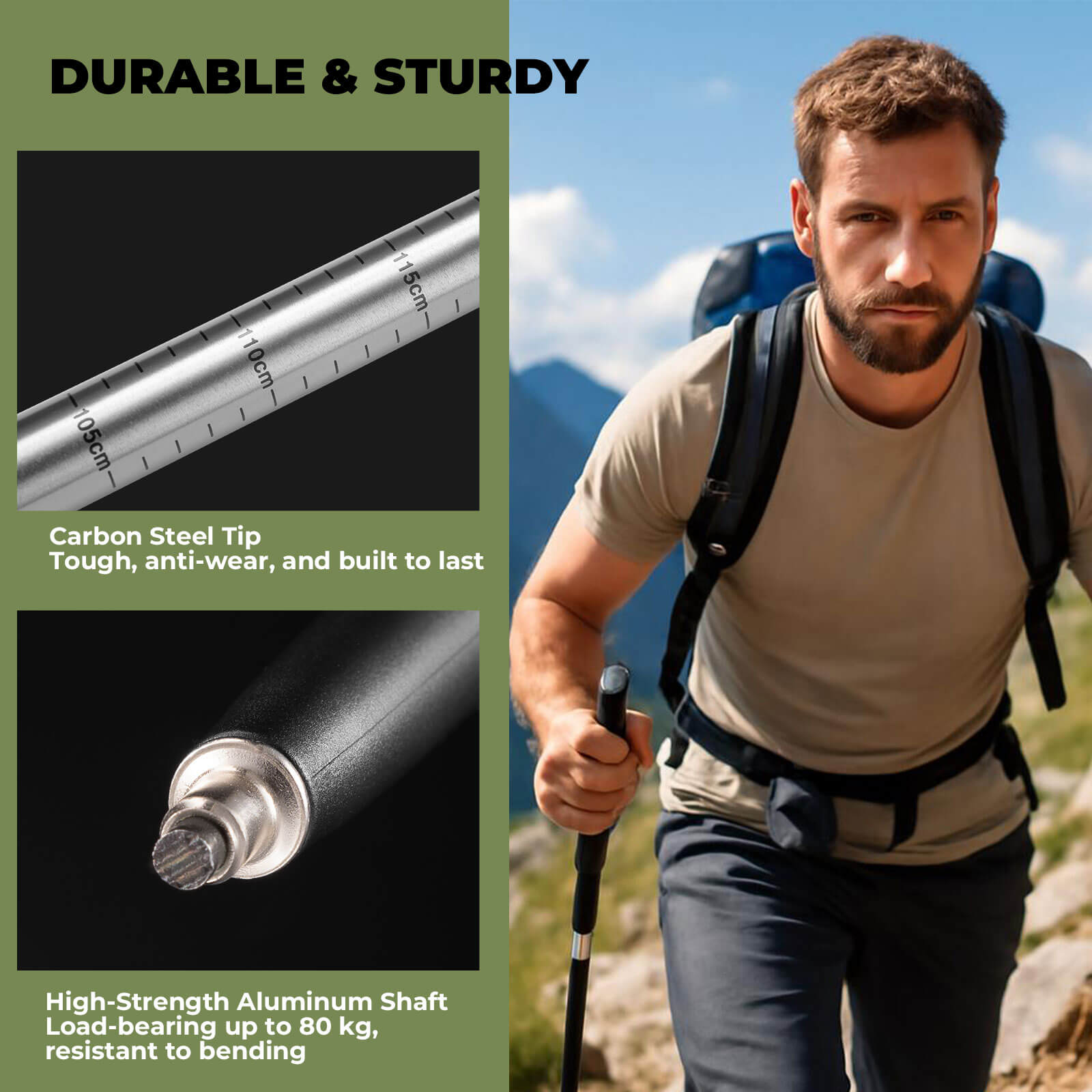 qunature ultralight 3-section trekking pole for outdoor trekking.
#color_black
