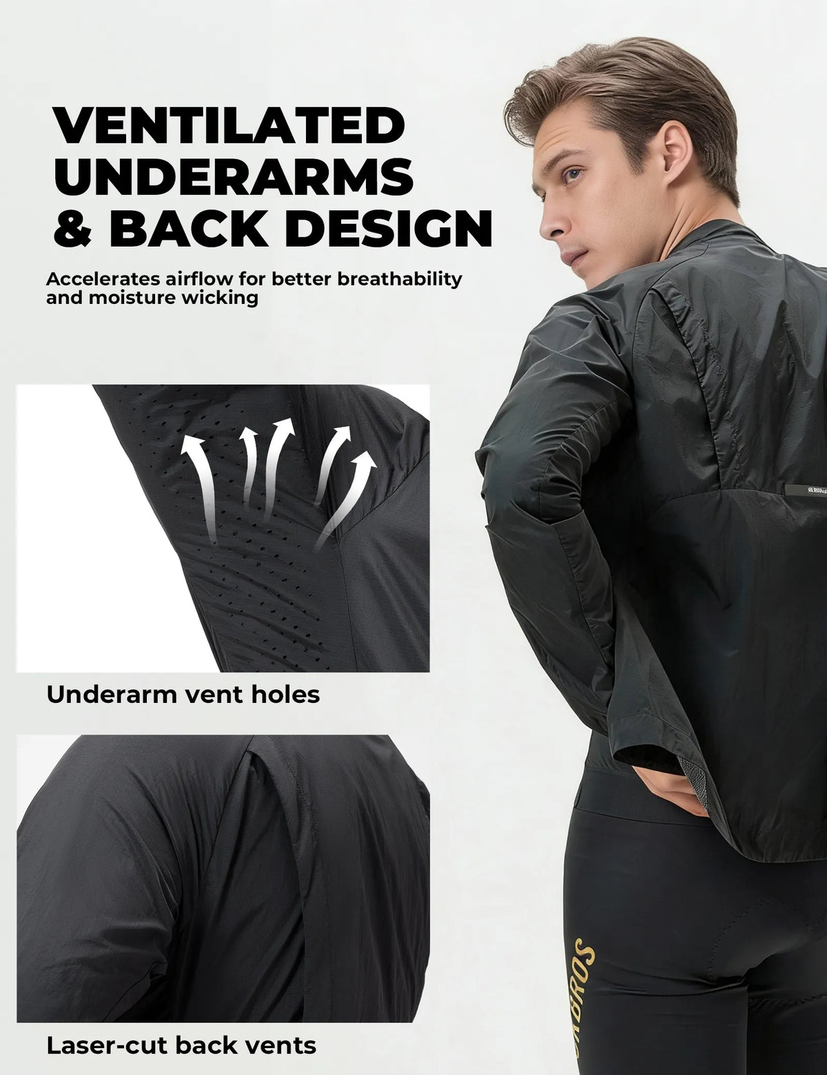 Rockbros lightweight packable cycling wind jacket for men and women.
#color_black