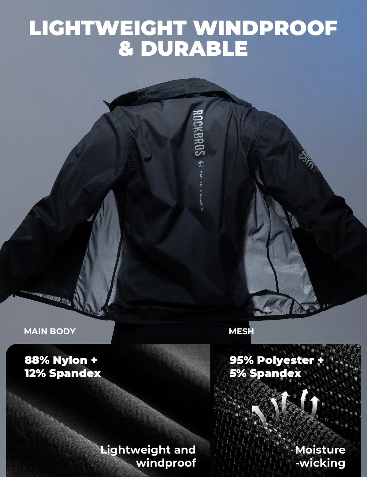 Rockbros lightweight packable cycling wind jacket for men and women.
#color_white