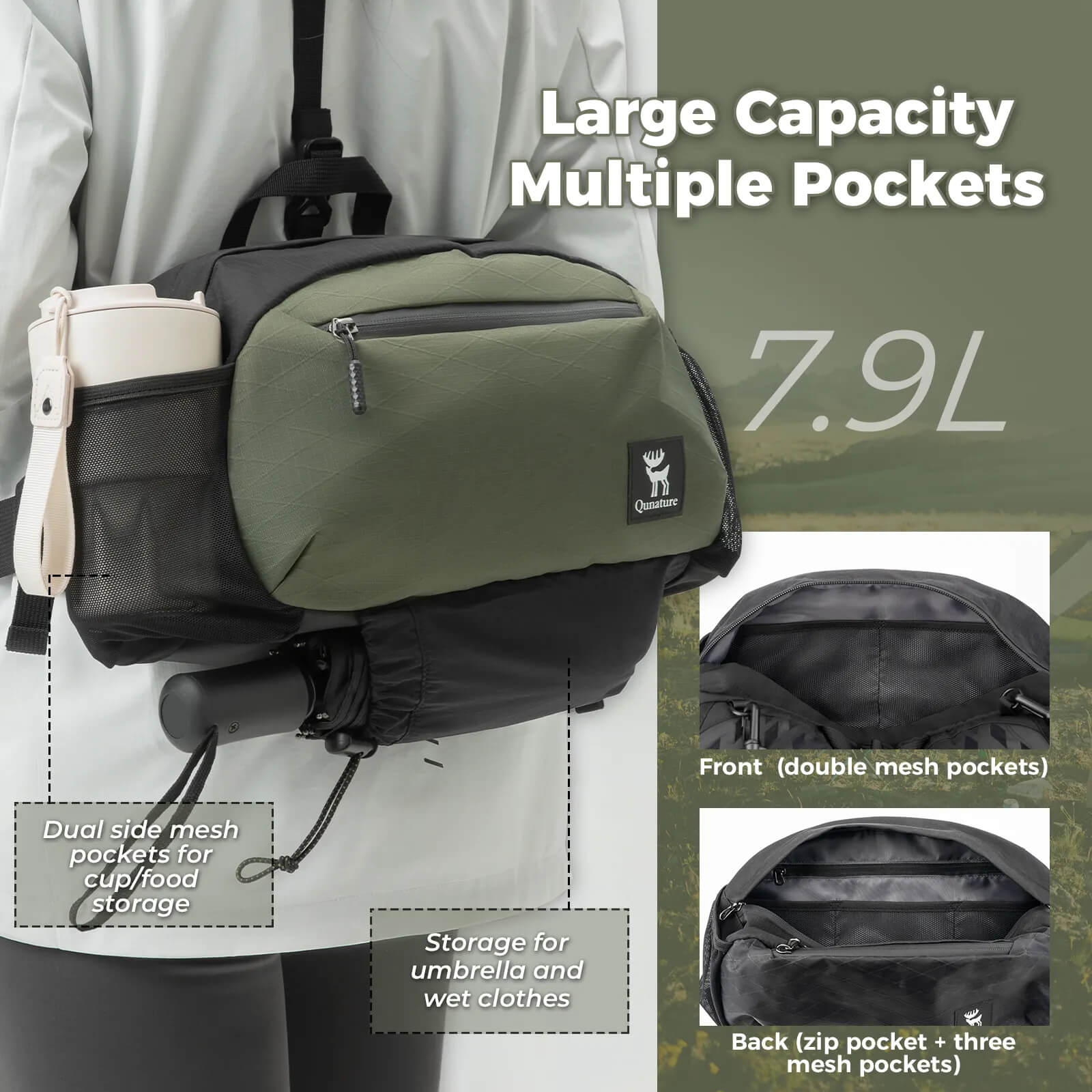 Water-repellent waist bag, suitable for outdoor rainy weather.
#color_black