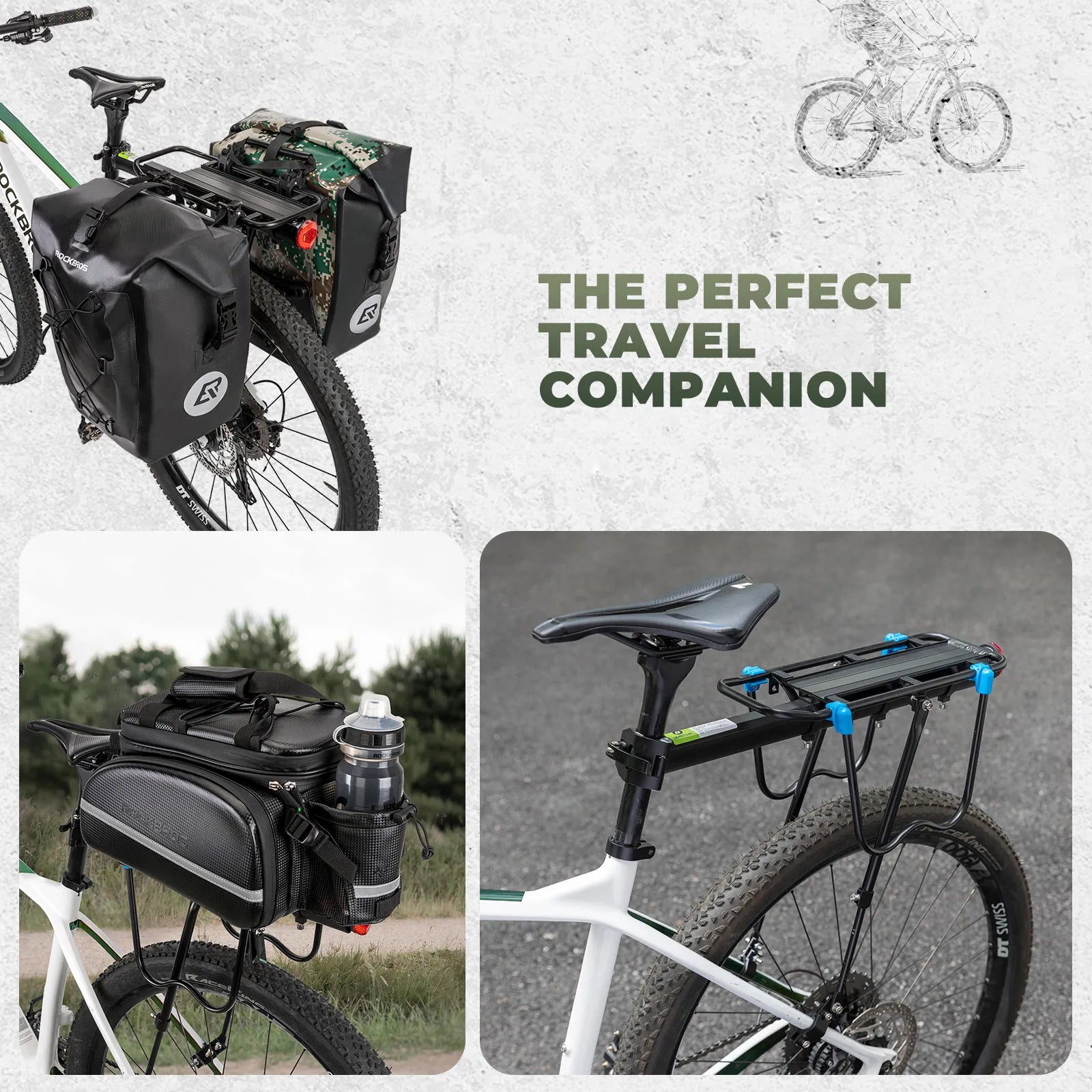 ROCKBROS lightweight rear bicycle cargo rack with adjustable seat post mount installed on a bike.
#options_Standard Quick Release