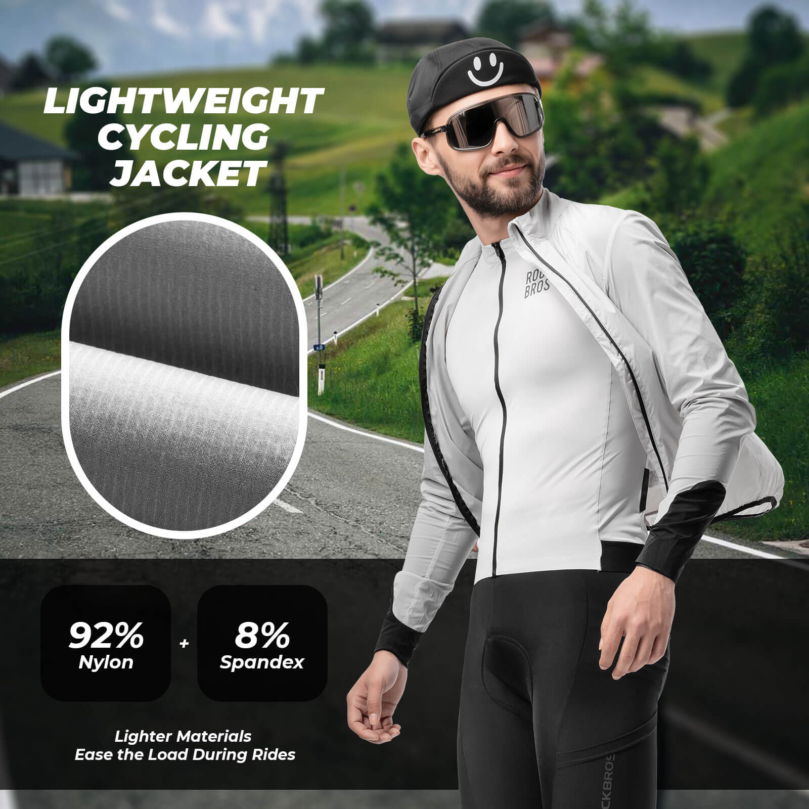 rockbros lightweight reflective cycling windbreaker jacket for road cycling.