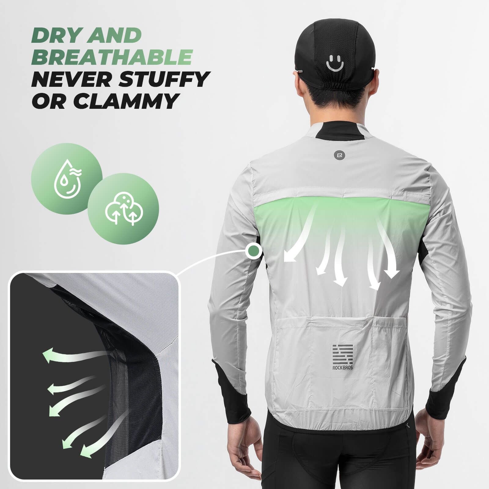 rockbros lightweight reflective cycling windbreaker jacket for road cycling.