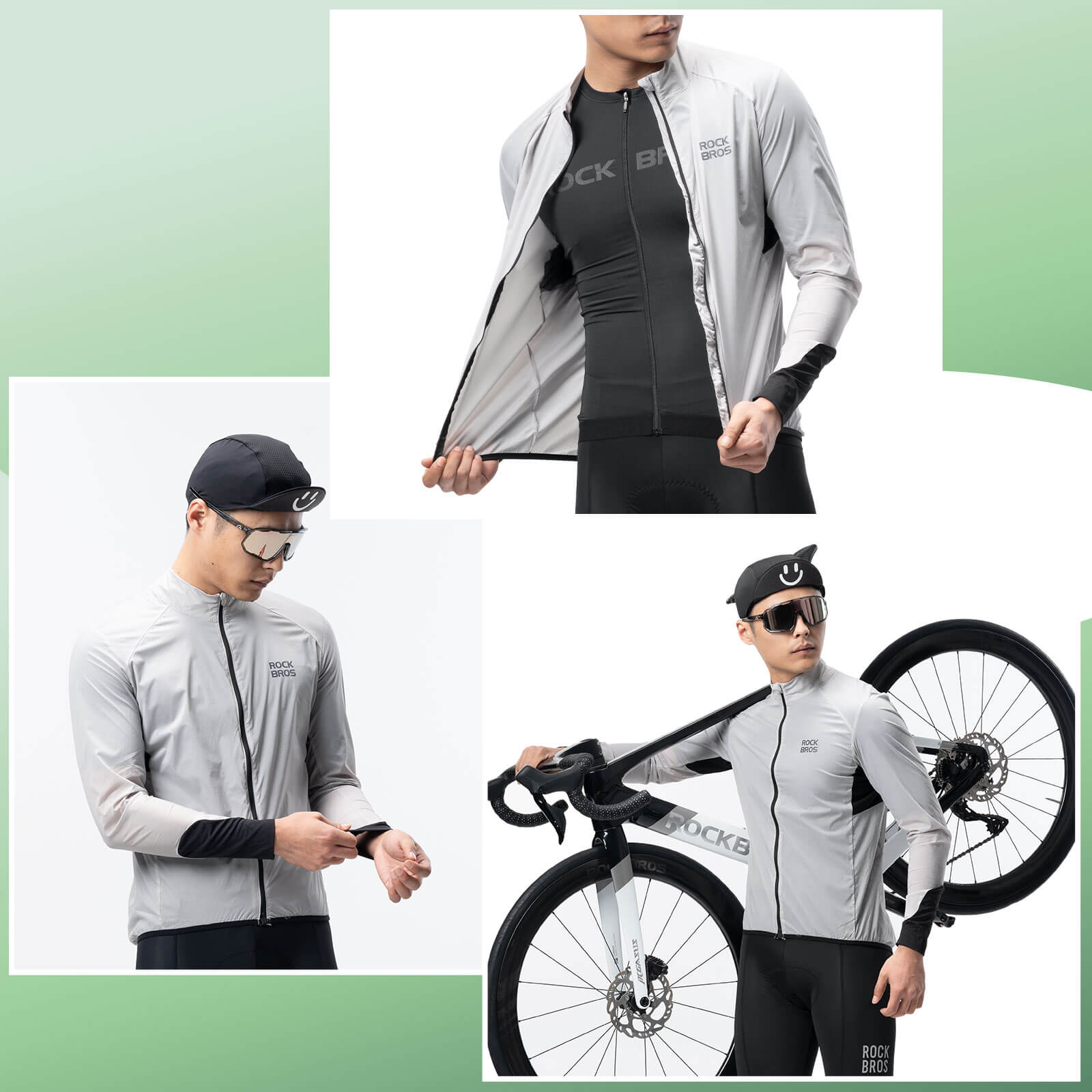 rockbros lightweight reflective cycling windbreaker jacket for road cycling.