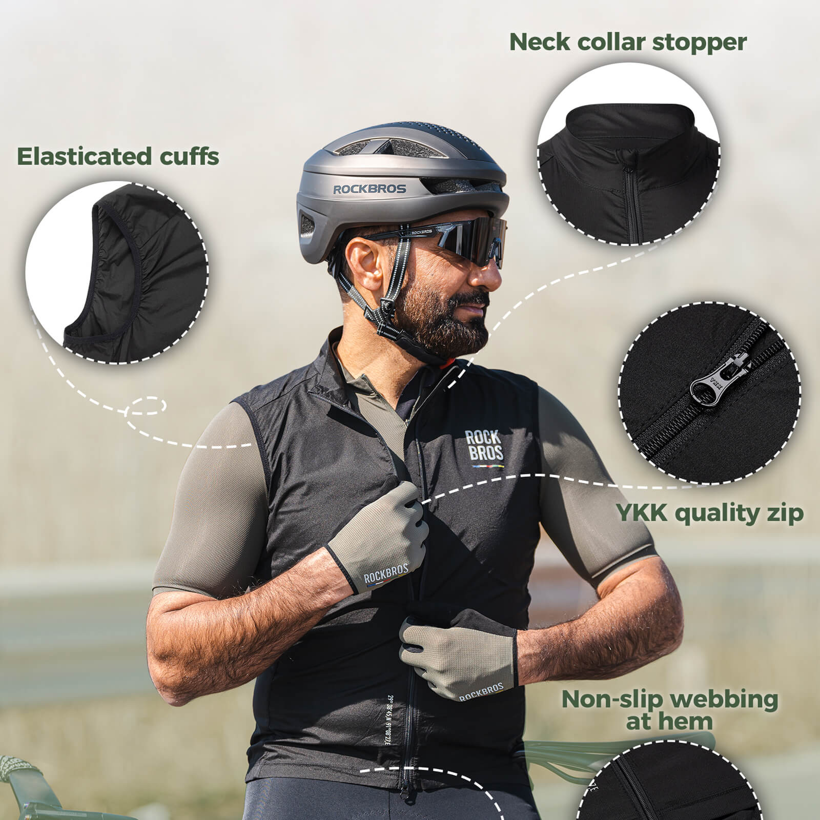 rockbros windproof and lightweight bike vest for long rides.