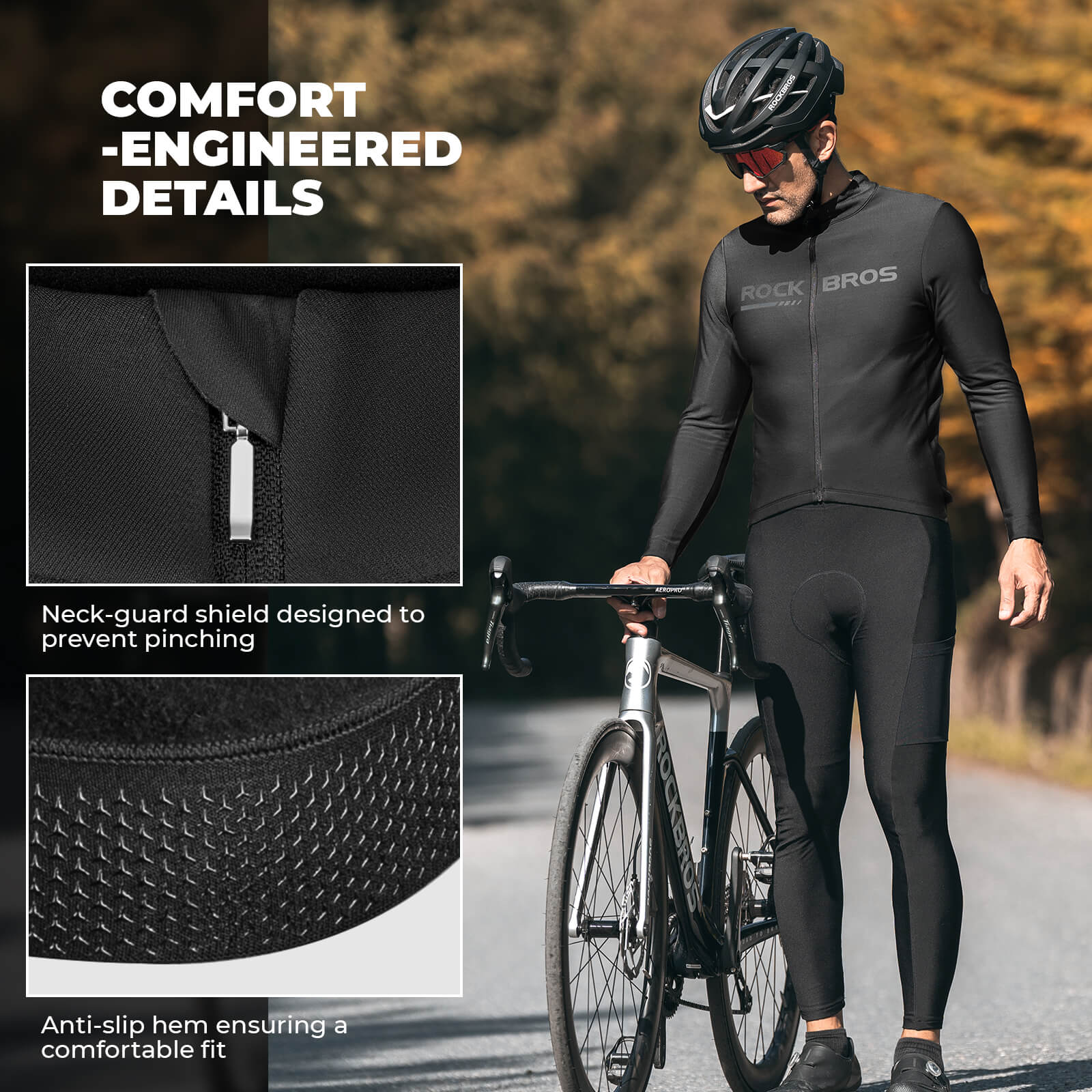 rockbros long sleeve cycling jersey for autumn and winter riding.