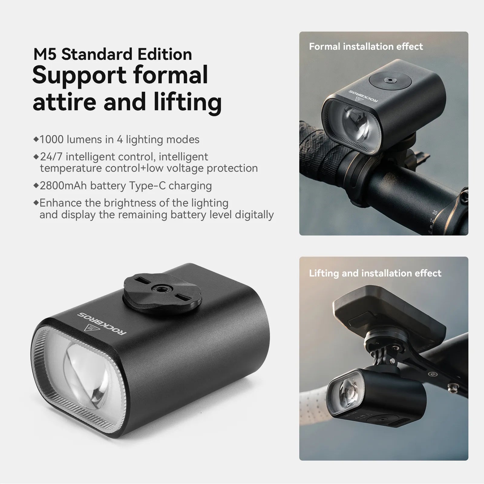 Rockbros M5 1000 lumen multi-beam bike front light for nighttime cycling