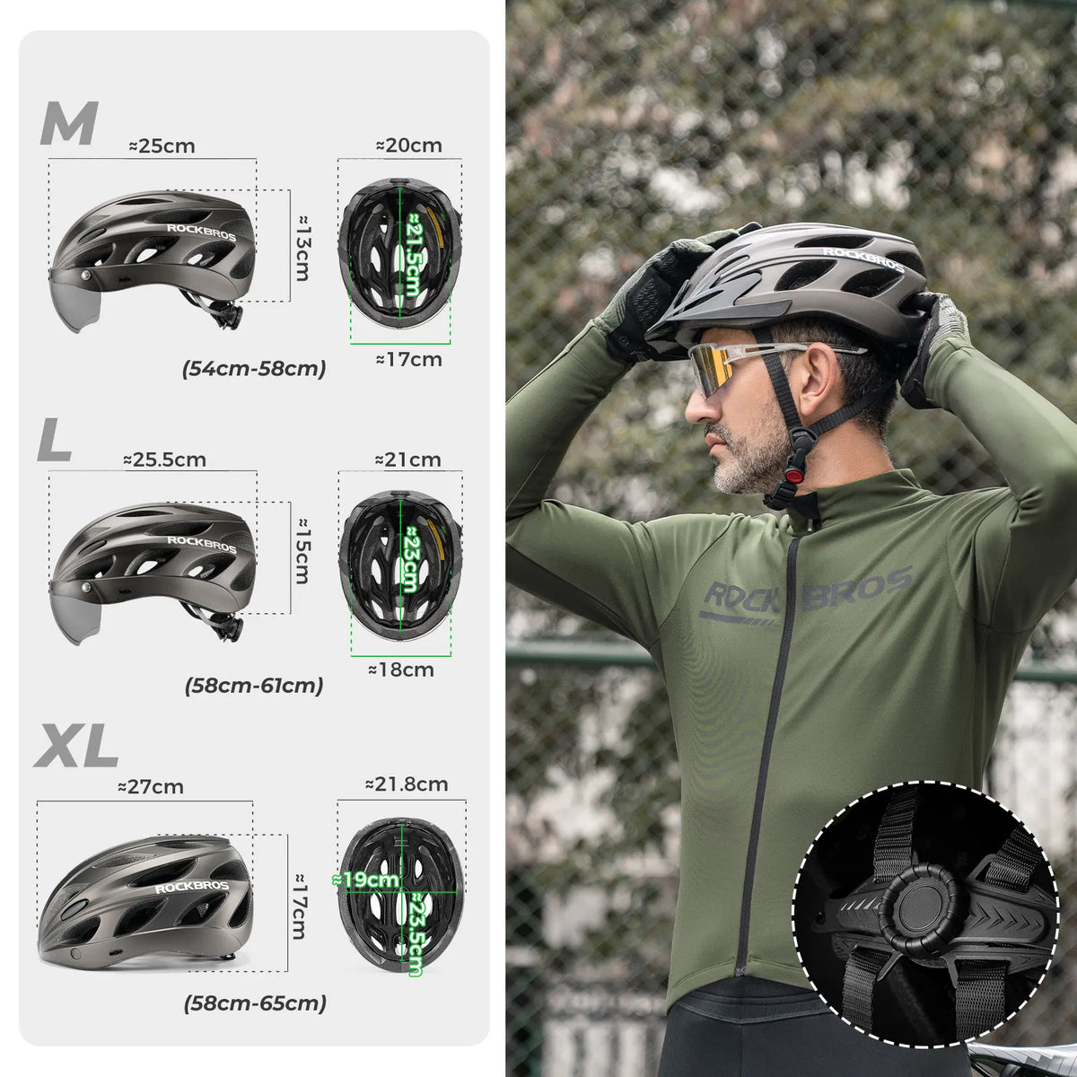 rockbros magnetic goggles cycling helmet for road and mountain biking.
#colour_black