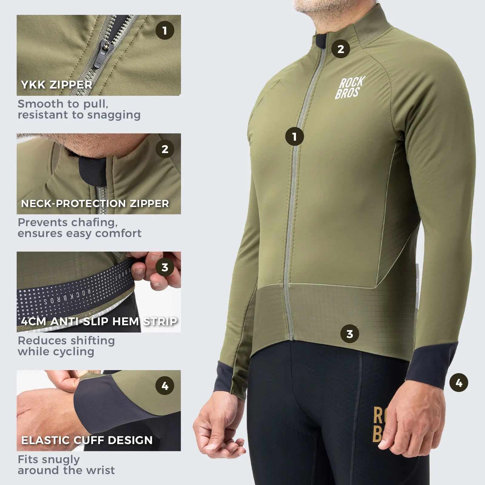 ROCKBROS Men's Outdoor Cycling Jacket with High-Visibility Reflective Strips.
#color_black green