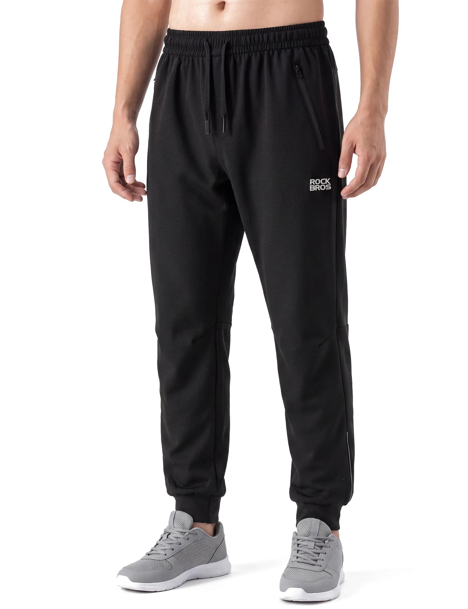 ROCKBROS Men's Cycling Pants with adjustable waist drawstring, embroidered logo, and high elasticity breathable fabric for comfort.