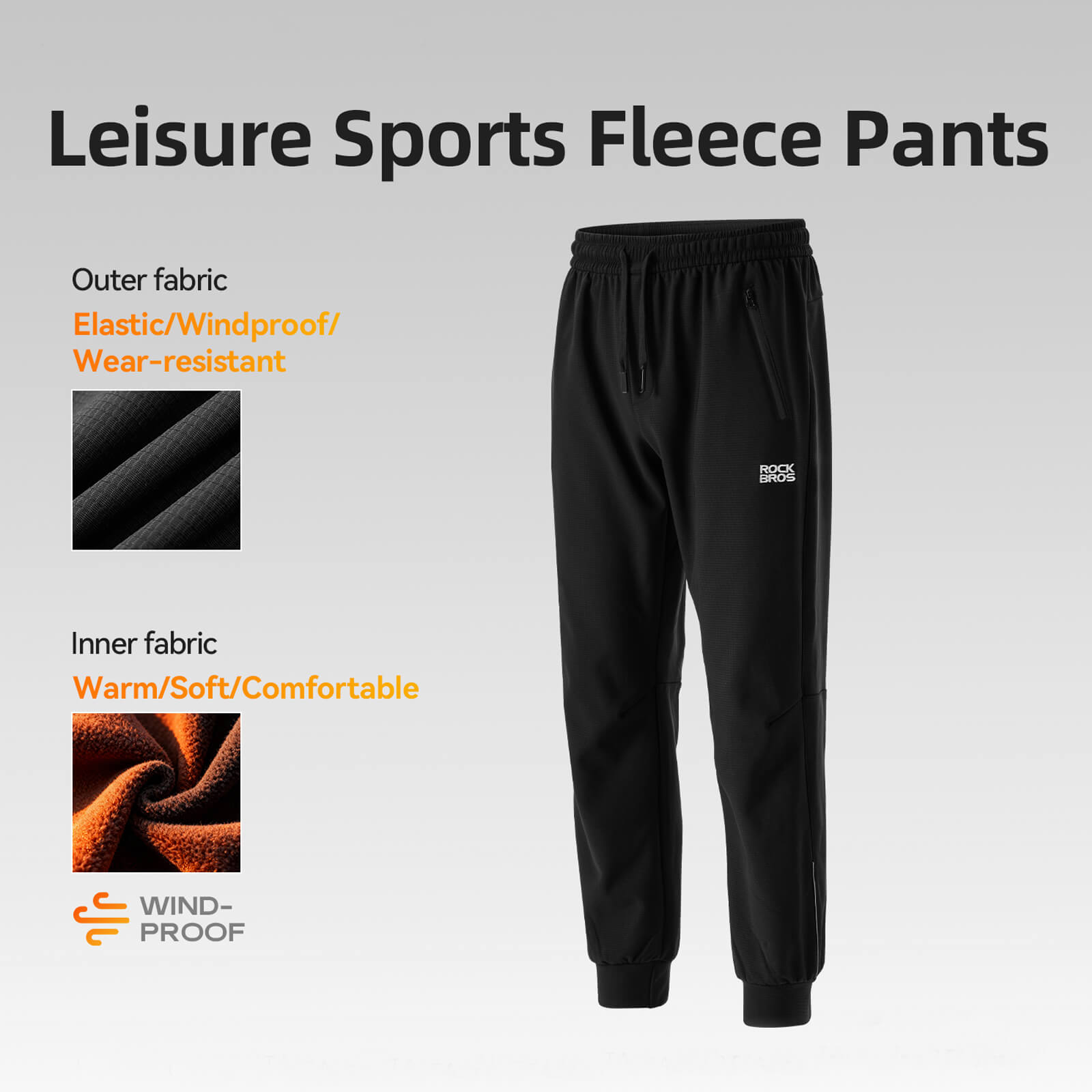 ROCKBROS Men's Cycling Pants with adjustable waist drawstring, embroidered logo, and high elasticity breathable fabric for comfort.