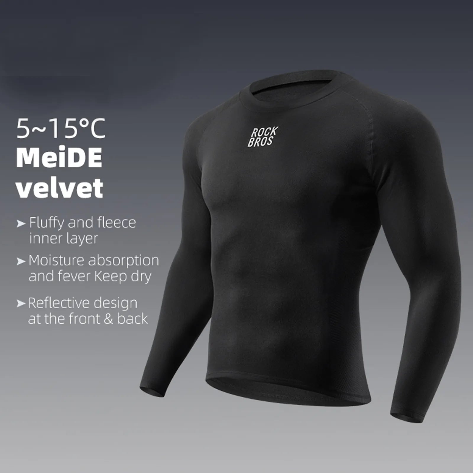 Rockbros Men's Thermal Cycling Base Layer Fleece-Lined Winter Riding Top Front View