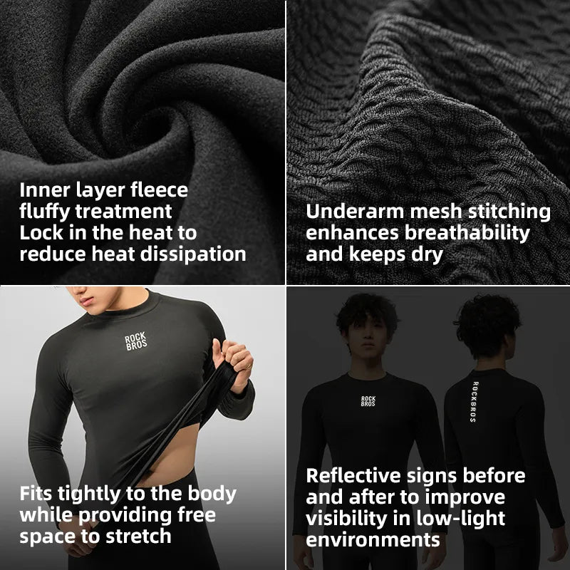 Rockbros Men's Thermal Cycling Base Layer Fleece-Lined Winter Riding Top Front View