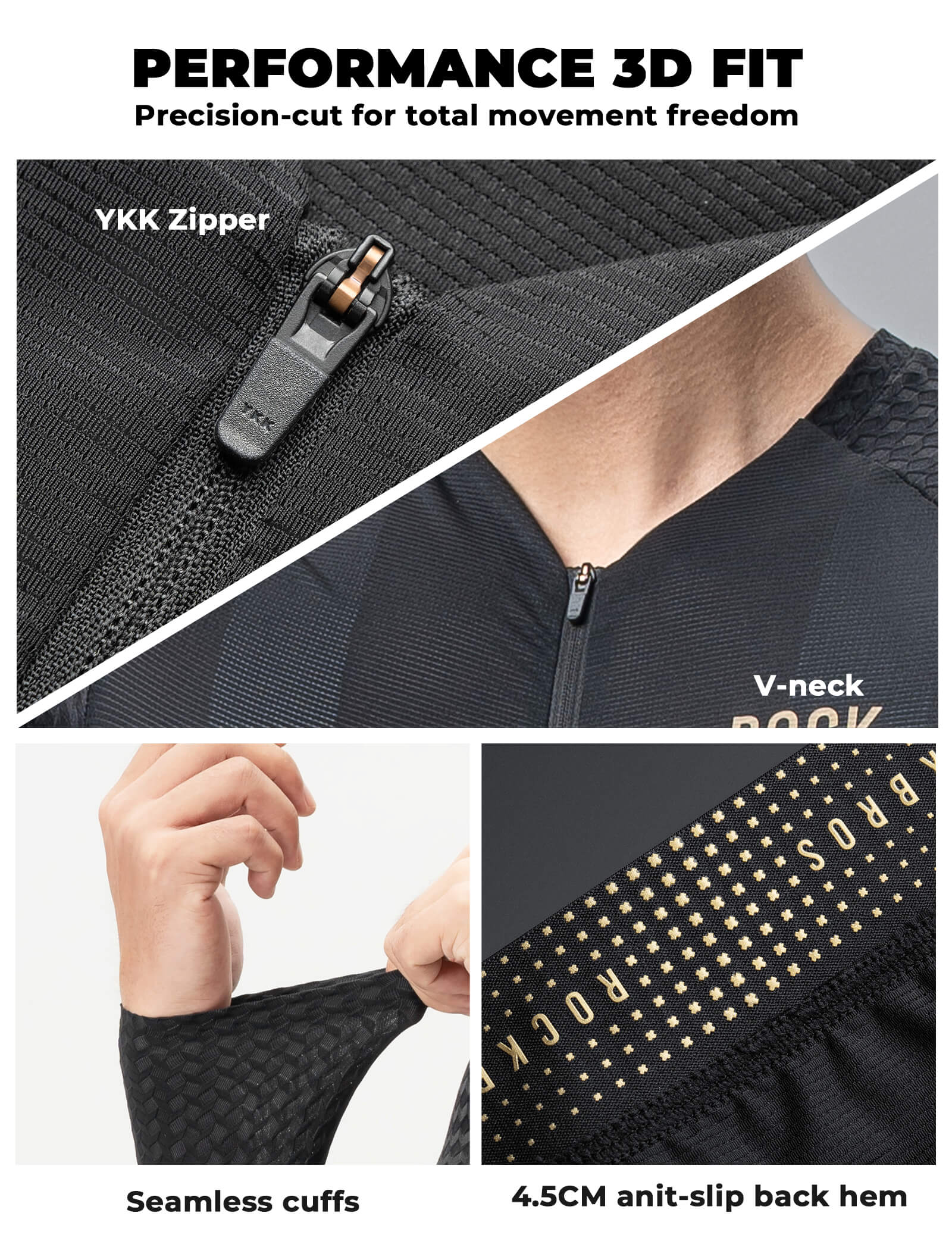 ROCKBROS Men's Long-Sleeved Cycling Jersey with 3D Cut Diamond Fit
#color_black
