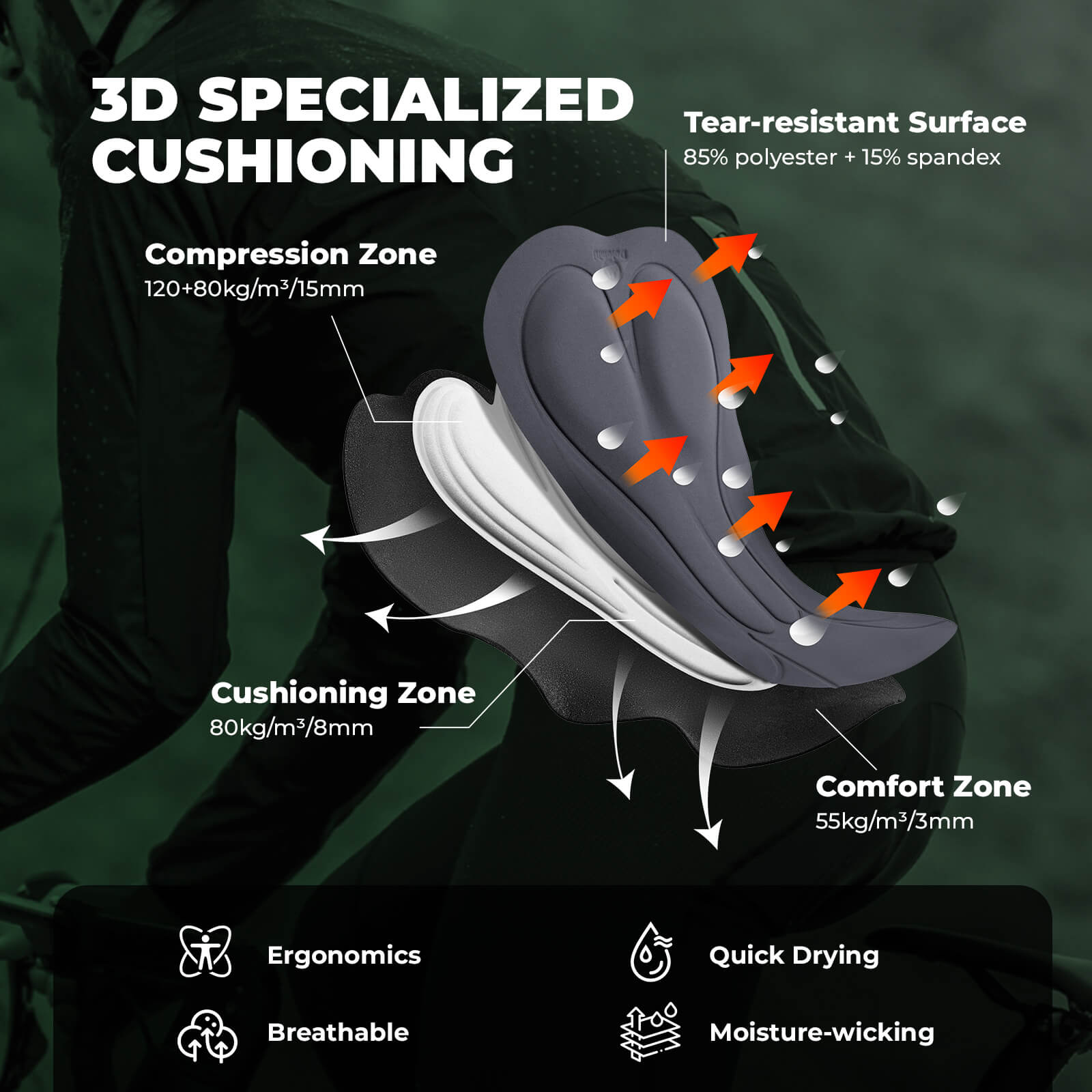 ROCKBROS men’s seamless summer cycling bib shorts with DOLOMITI WRIGHT pad.
#color_brown