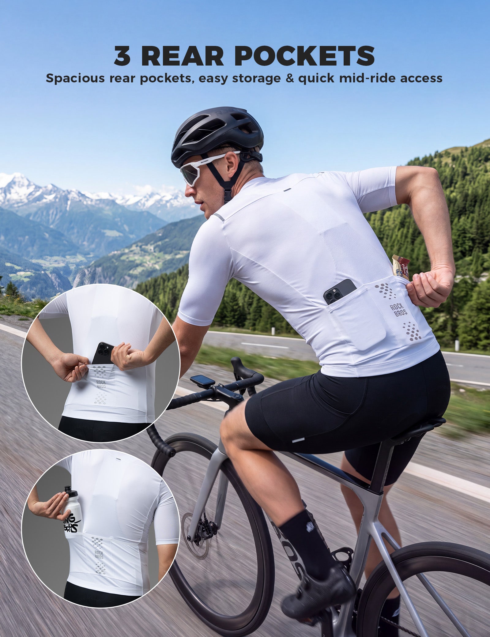 ROCKBROS Men's Short Sleeve Road Cycling Jersey in Front View - Moisture Wicking Athletic Bike Shirt