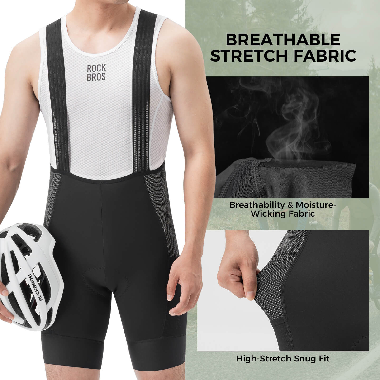 rockbros mens summer cycling bib shorts italian dual-arrow for road and mtb riding.