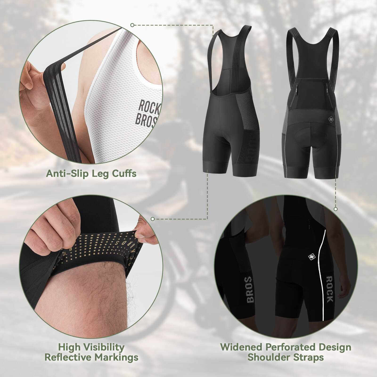 rockbros mens summer cycling bib shorts italian dual-arrow for road and mtb riding.