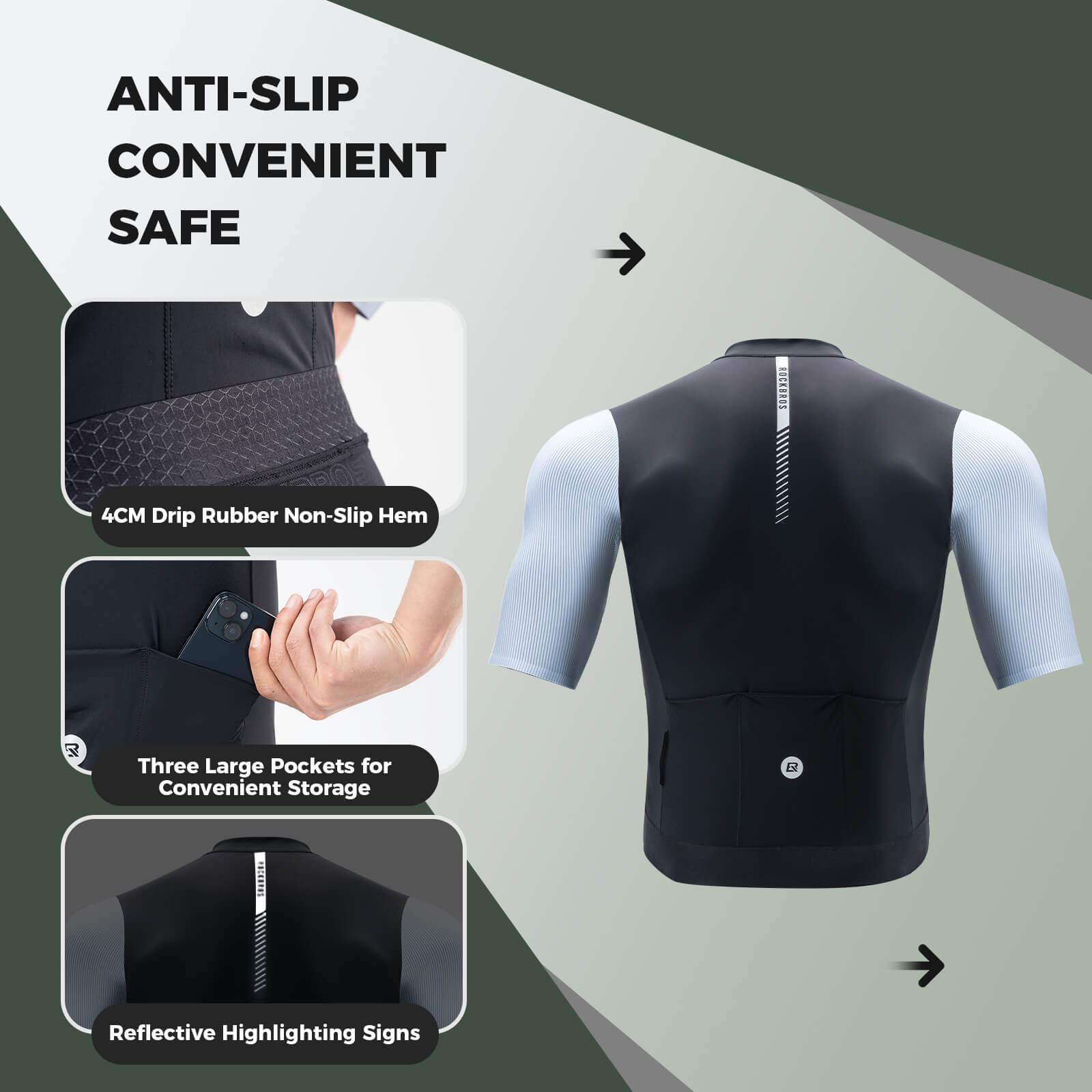 rockbros men’s lightweight breathable cycling jersey for summer rides.
#color_black