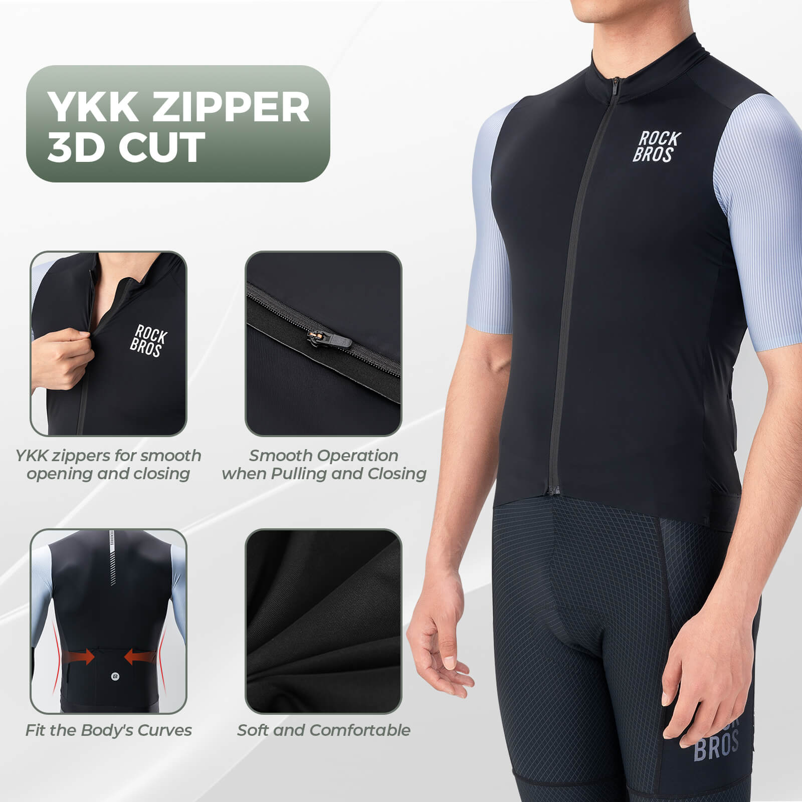 rockbros men’s lightweight breathable cycling jersey for summer rides.
#color_black