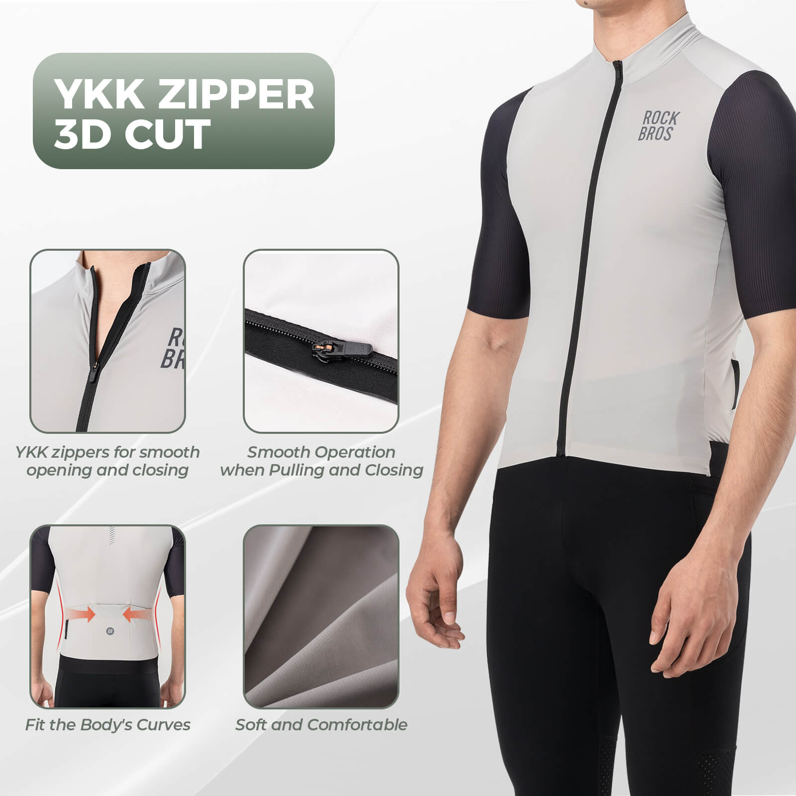 rockbros men’s lightweight breathable cycling jersey for summer rides.
#color_white