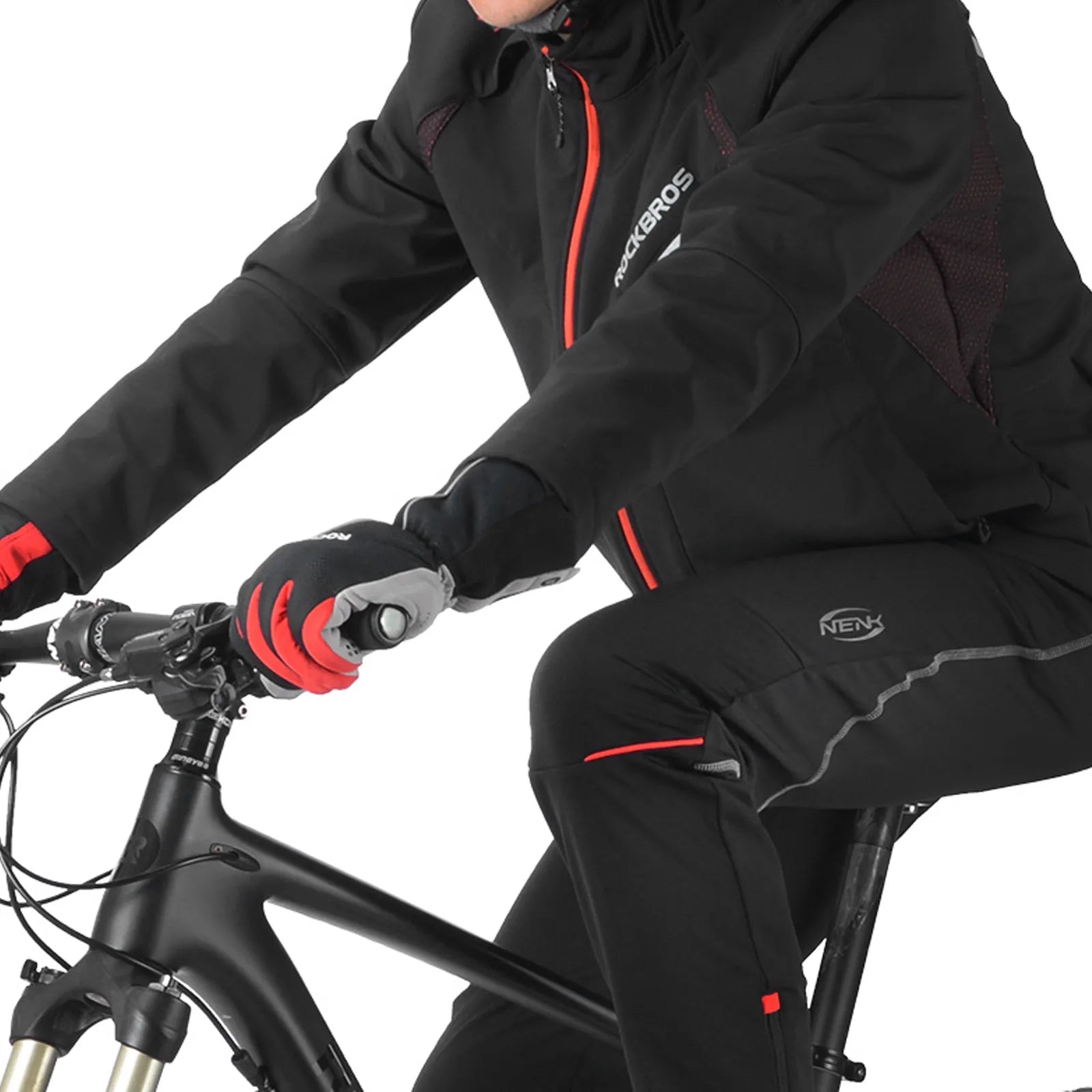 Rockbros men's thermal softshell cycling jacket in black, 3-layer winter protection windproof bike jacket front view