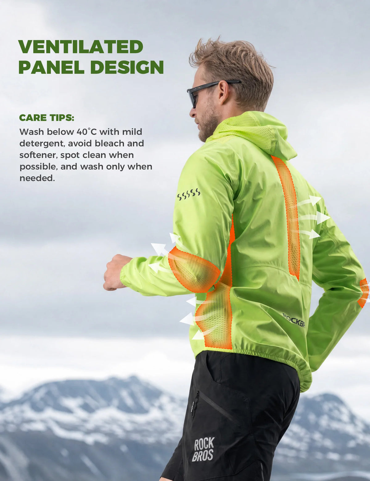 ROCKBROS Men’s Waterproof Cycling Jacket 5000mm, High-Visibility Fluorescent Yellow
