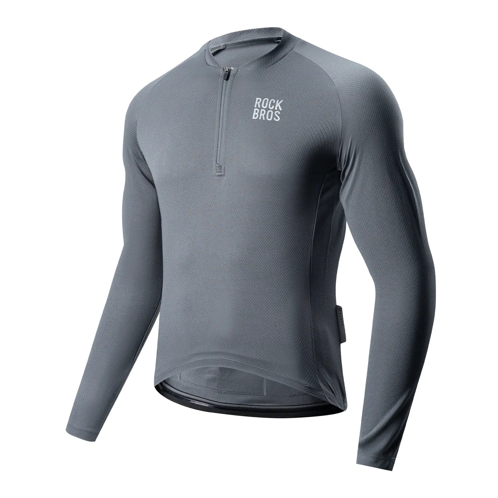 ROCKBROS Men's Zephyra Long Sleeve Cycling Jersey - Lightweight Breathable Half Zip Bike Shirt Front View.
#color_grey