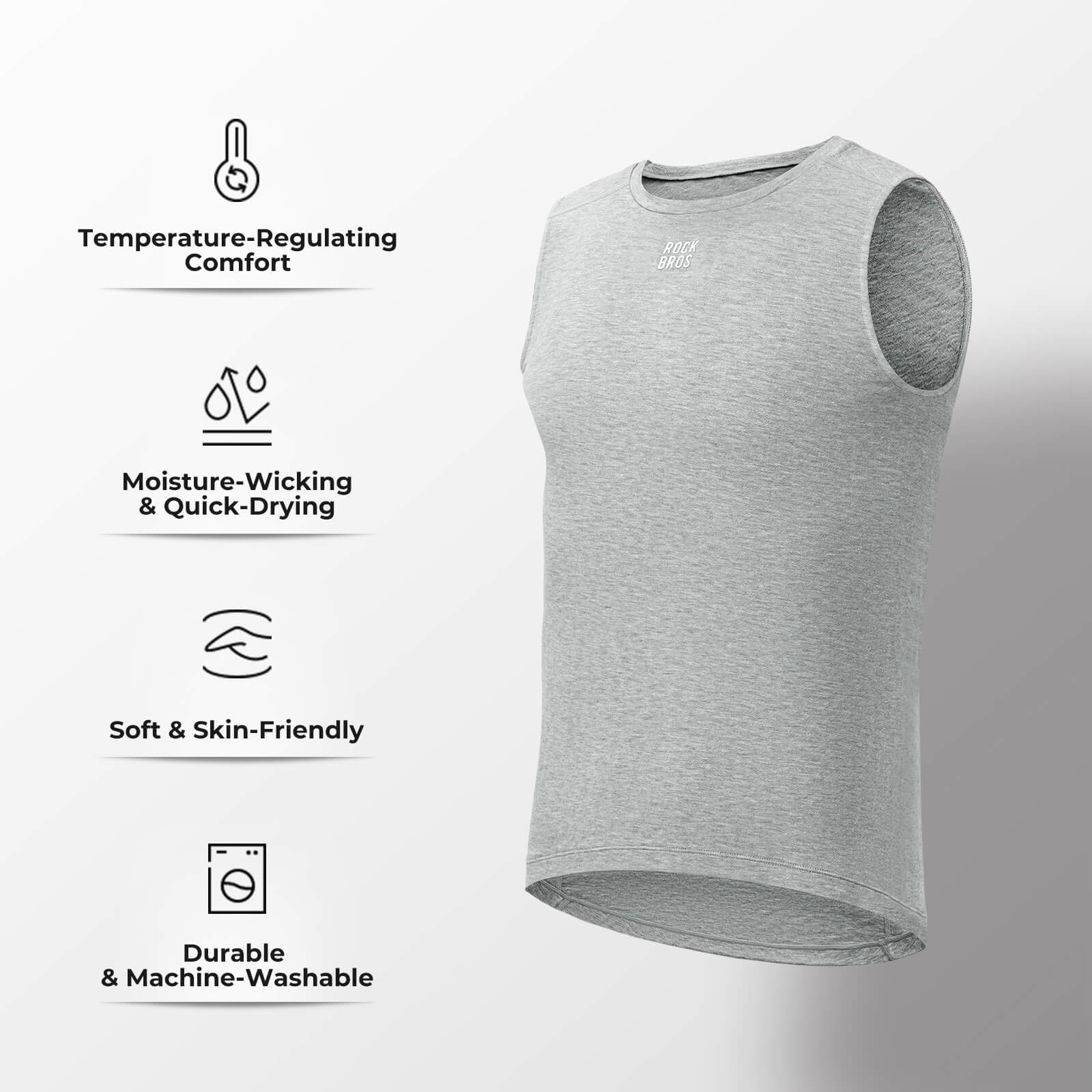 rockbros sleeveless merino thermal vest for hiking and travel
#color_gray