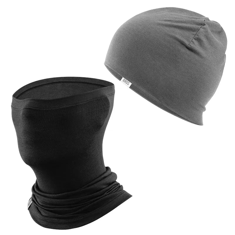 ROCKBROS Merino Wool Cycling Cap & Face Mask Bundle for Winter Riding.
#color_Grey / Black