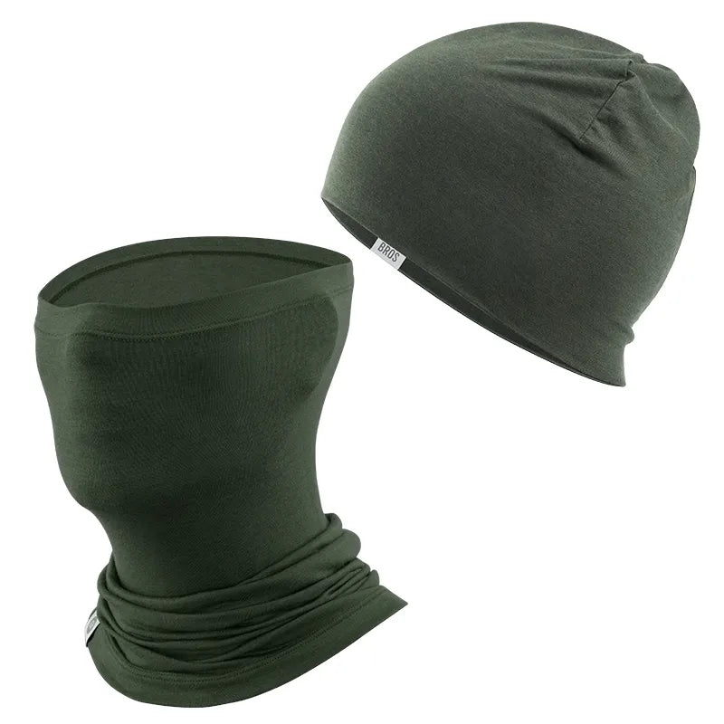 ROCKBROS Merino Wool Cycling Cap & Face Mask Bundle for Winter Riding.
#color_Deep Green / Deep Green