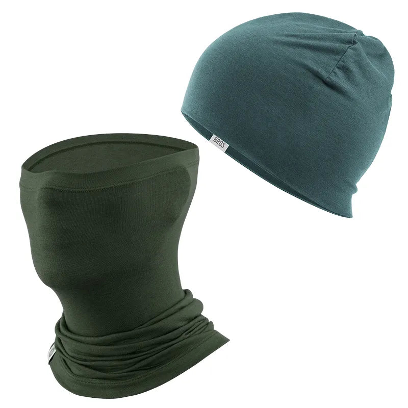 ROCKBROS Merino Wool Cycling Cap & Face Mask Bundle for Winter Riding.
#color_Army Green / Deep Green
