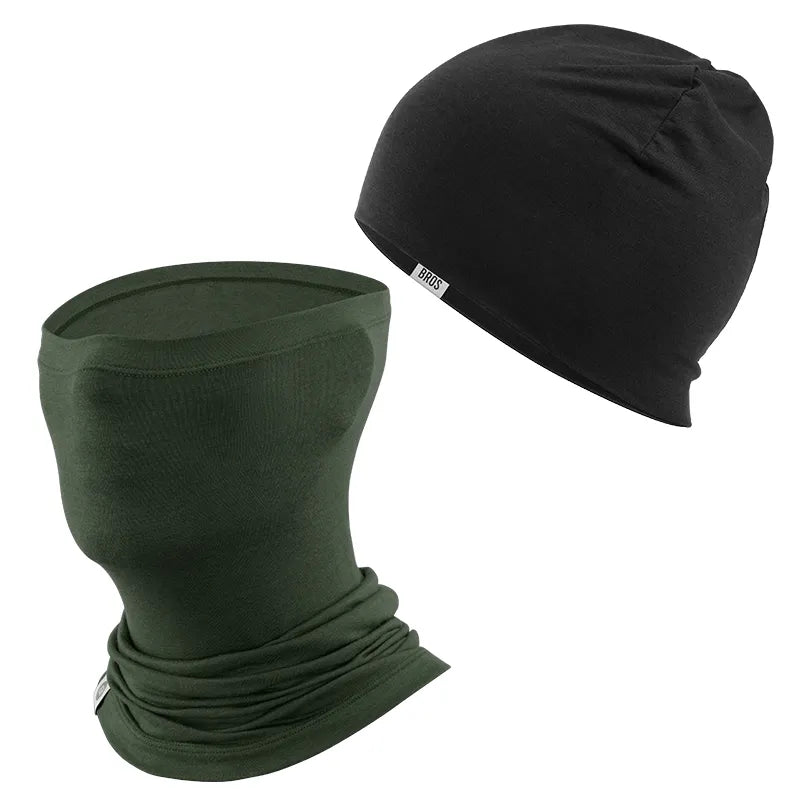 ROCKBROS Merino Wool Cycling Cap & Face Mask Bundle for Winter Riding.
#color_Black / Deep Green