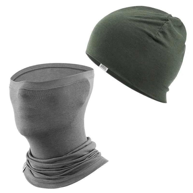 ROCKBROS Merino Wool Cycling Cap & Face Mask Bundle for Winter Riding.
#color_Deep Green / Grey