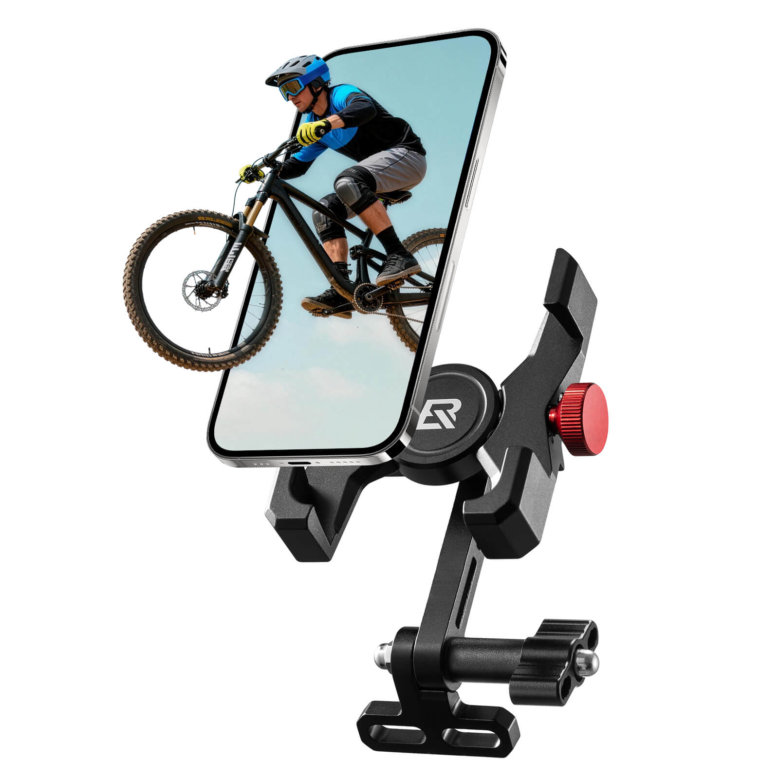 Durable ROCKBROS metal bicycle phone mount for bumpy roads.
#Mounting Style_Stem Bolt Mount