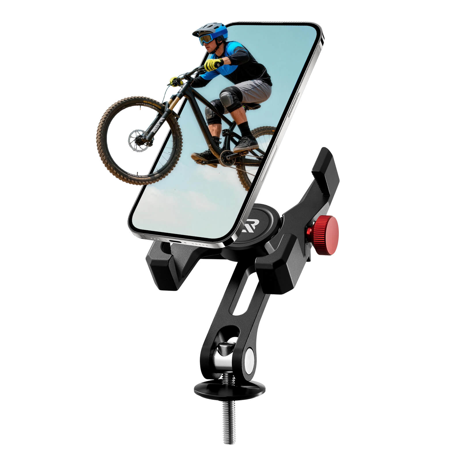 Durable ROCKBROS metal bicycle phone mount for bumpy roads.
#Mounting Style_Stem Top Cap Mount