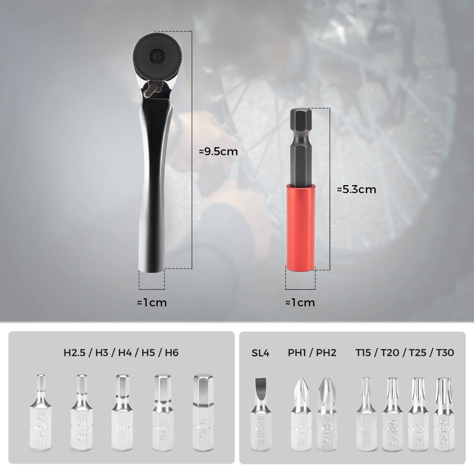 ROCKBROS mini bicycle ratchet wrench set for easy bike maintenance.