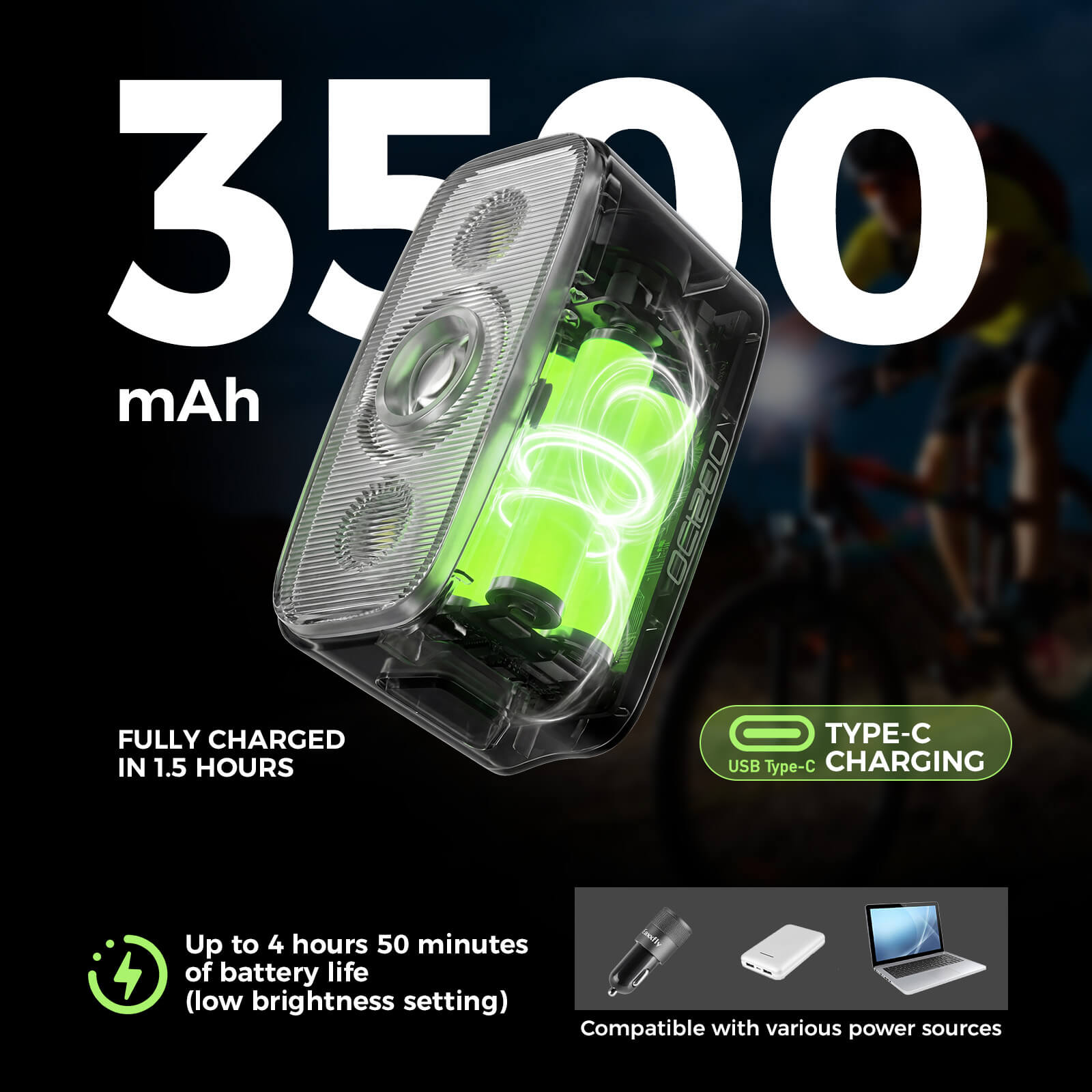 ROCKBROS Mini Bike Front Light - Ultra Bright LED Safety Torch for Night Riding.
#color_white
