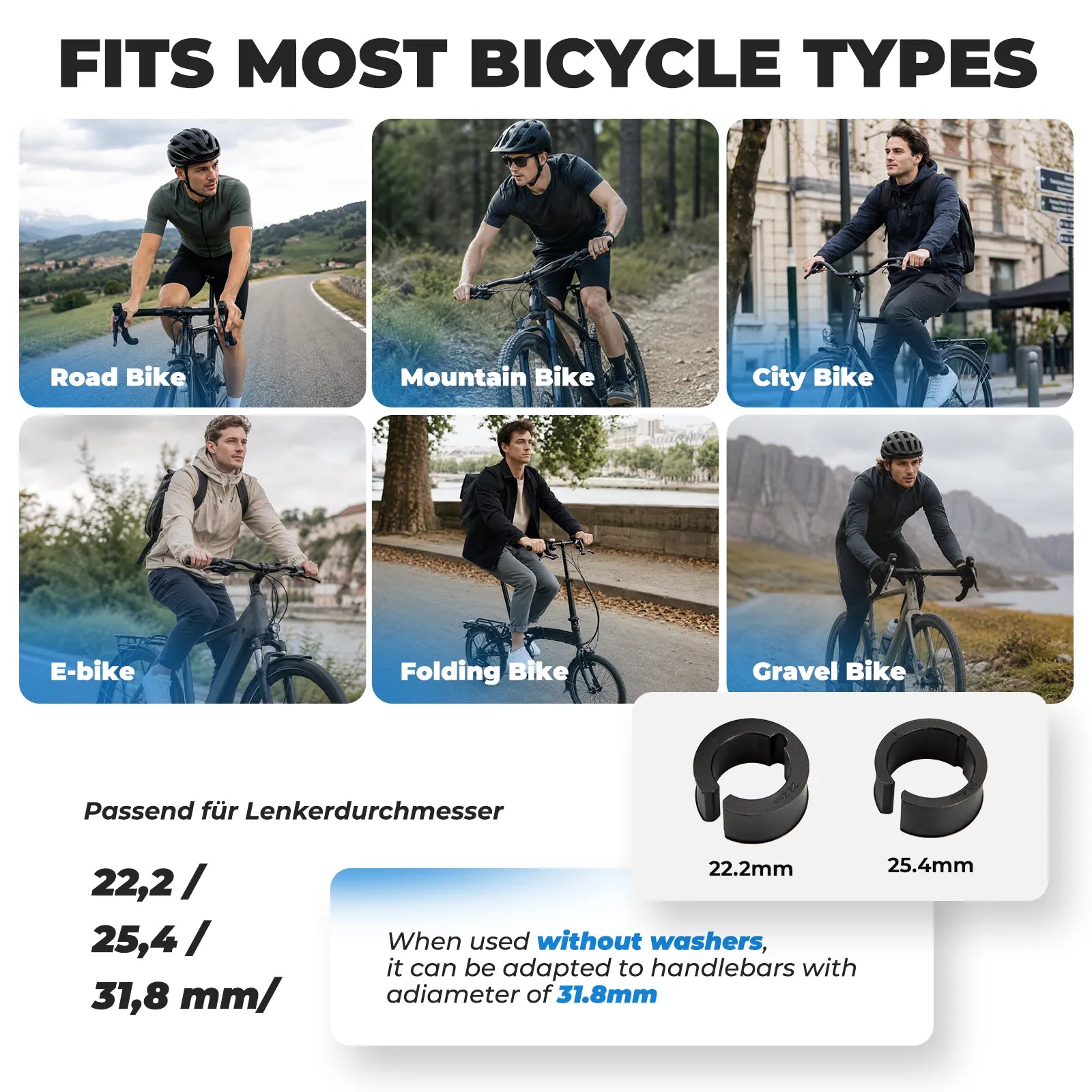 Compact and lightweight design of Rockbros electronic bicycle bell.
#color_black