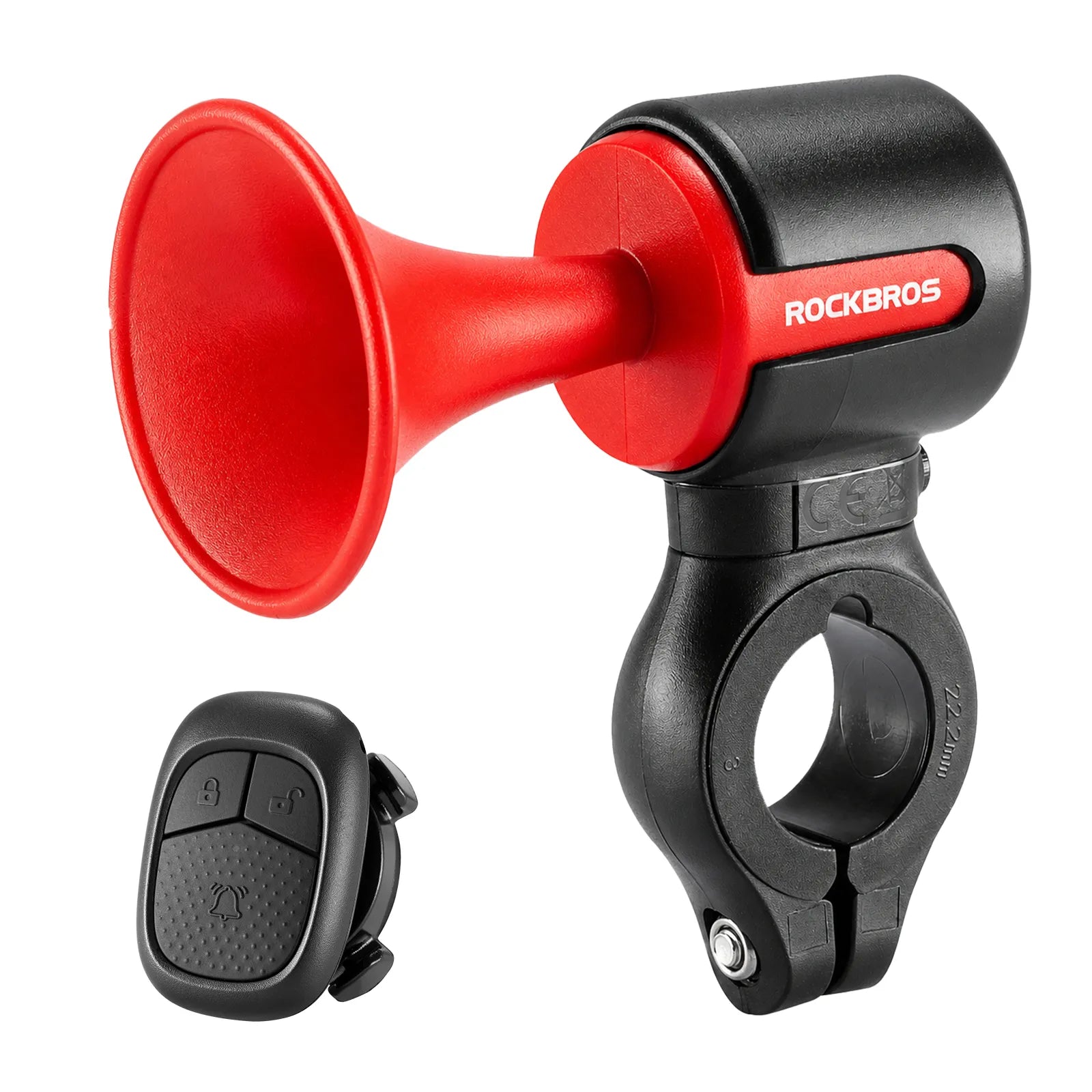 Compact and lightweight design of Rockbros electronic bicycle bell.
#color_red